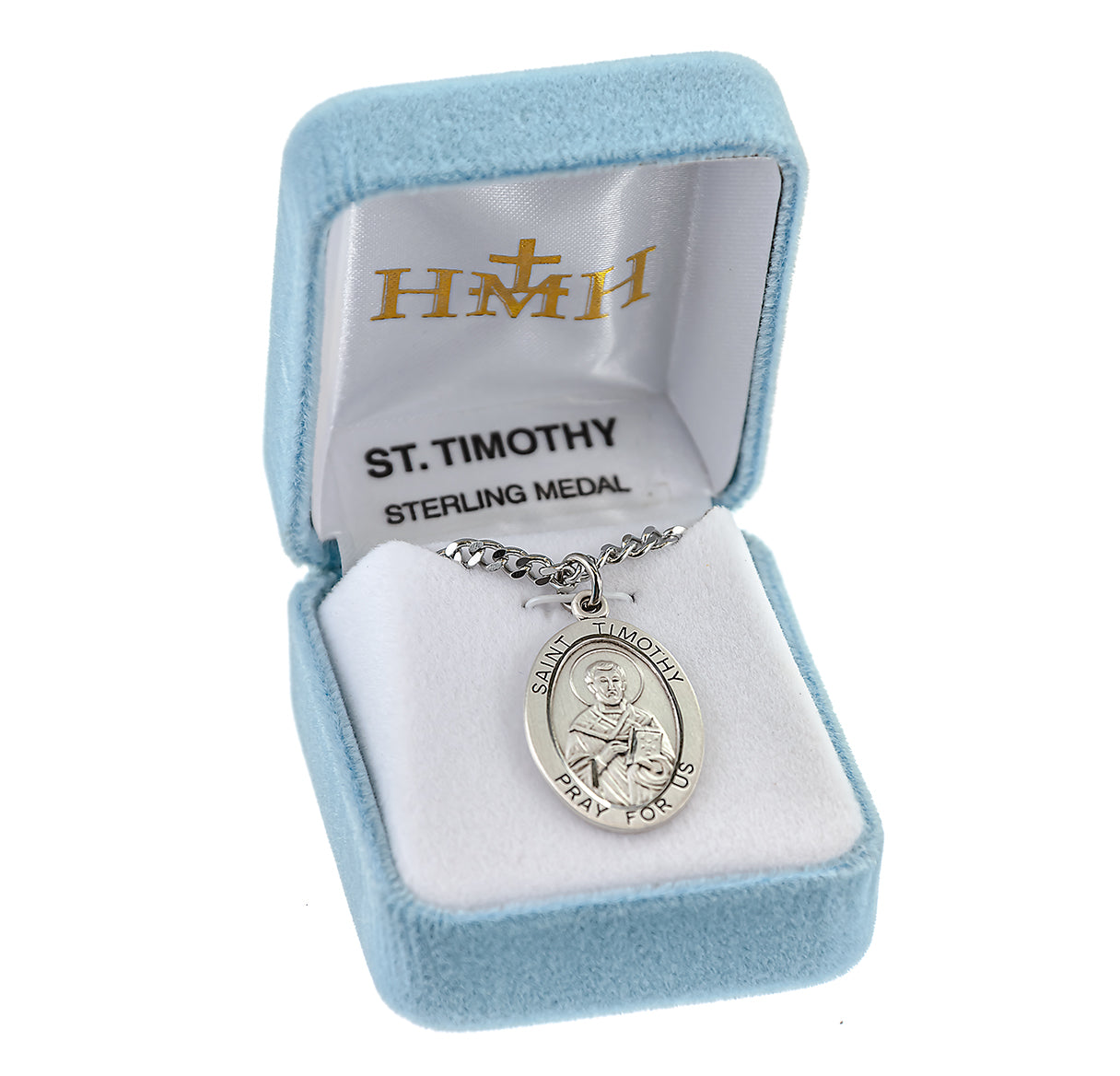 Patron Saint Timothy Oval Sterling Silver Medal Pendant with Chain | .925 Silver