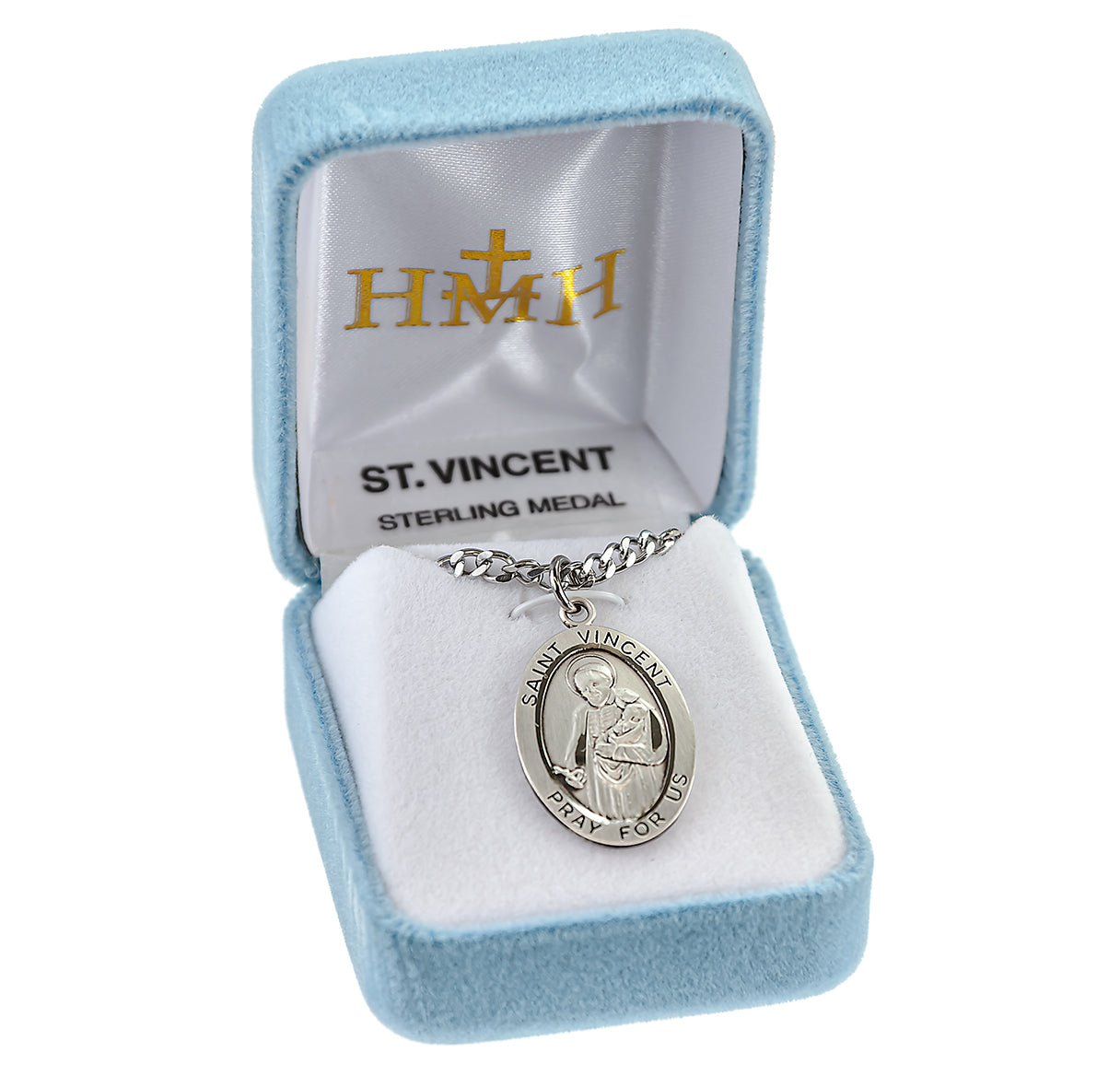 Patron Saint Vincent de Paul Oval Sterling Silver Medal Pendant with Chain | .925 Silver