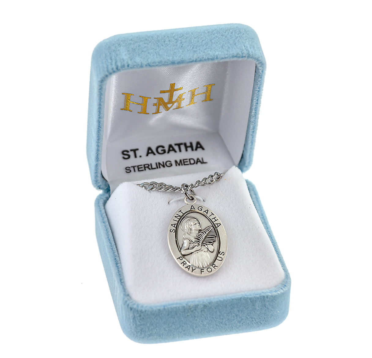 Patron Saint Agatha Oval Sterling Silver Medal Pendant with Chain | .925 Silver