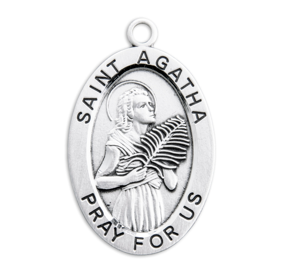 Patron Saint Agatha Oval Sterling Silver Medal Pendant with Chain | .925 Silver