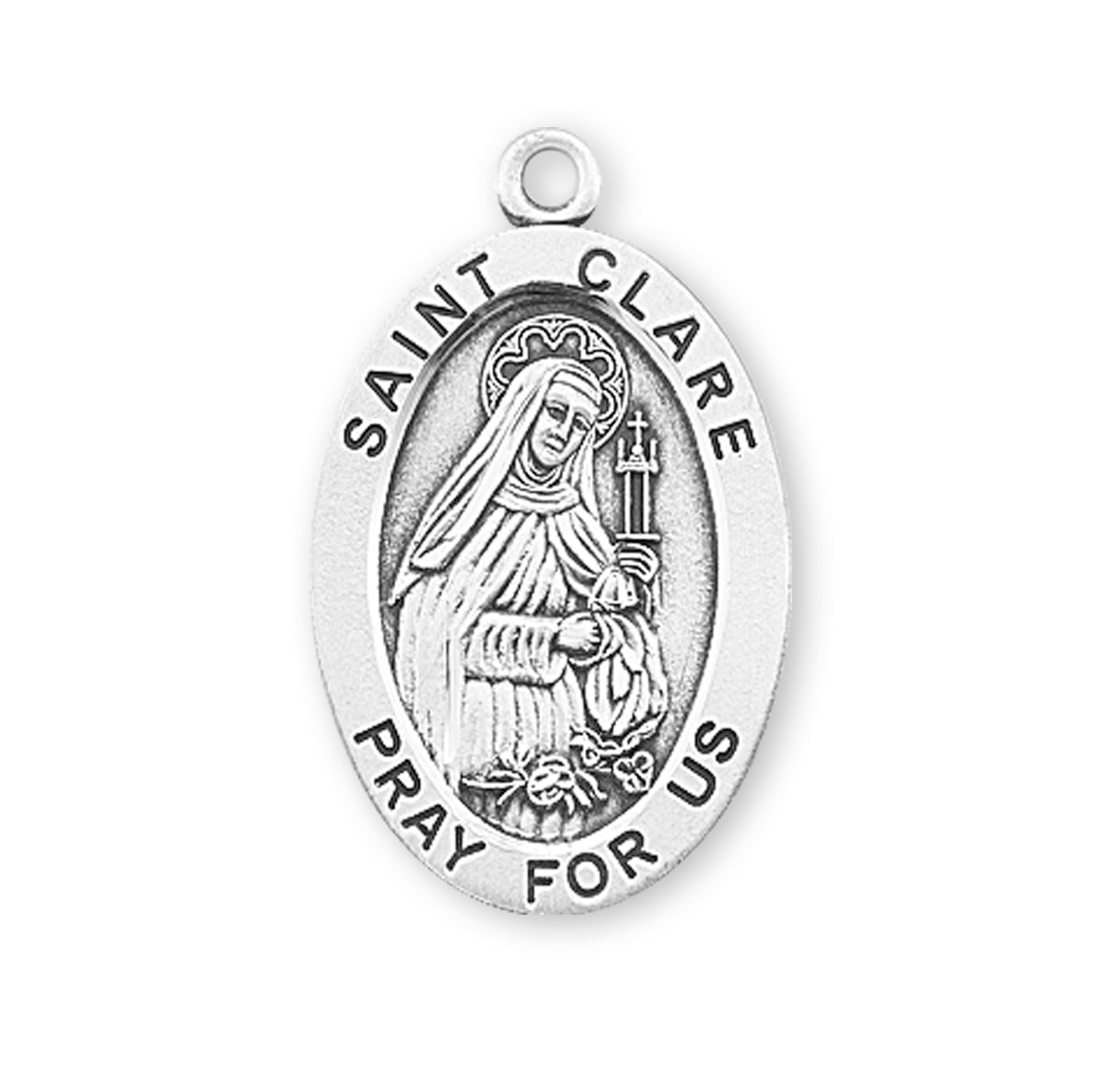 Patron Saint Clare Oval Sterling Silver Medal Pendant with Chain | .925 Silver