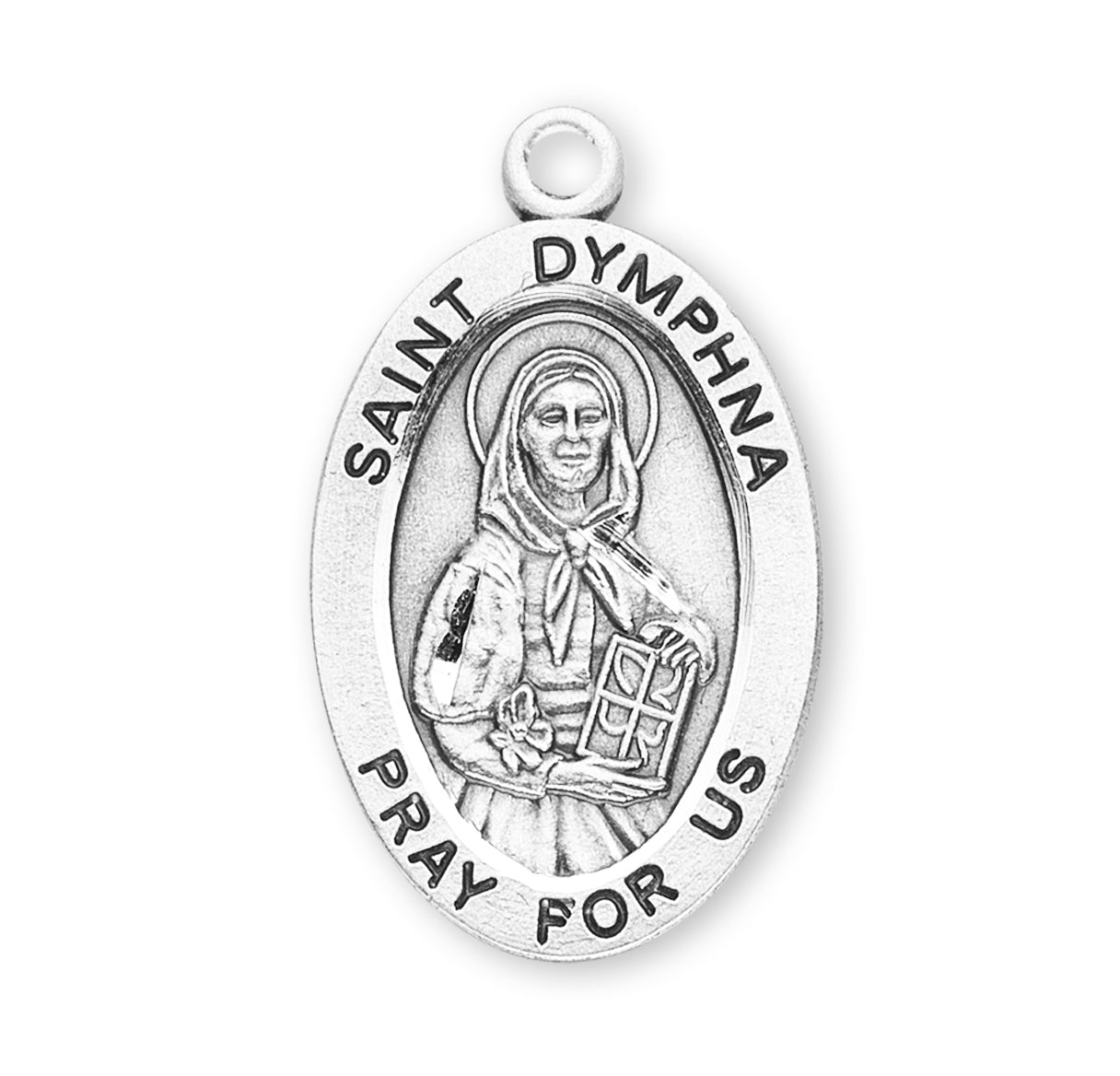 Patron Saint Dymphna Oval Sterling Silver Medal Pendant with Chain | .925 Silver