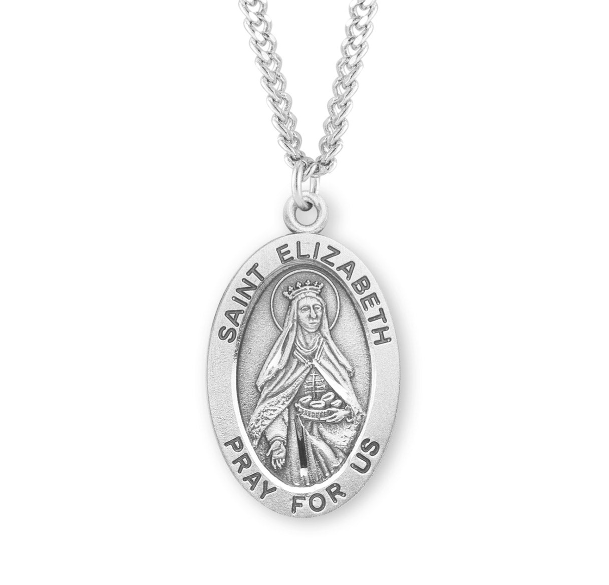 Patron Saint Elizabeth Oval Sterling Silver Medal Pendant with Chain | .925 Silver