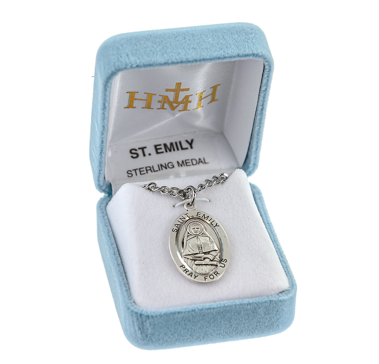 Patron Saint Emily Oval Sterling Silver Medal Pendant with Chain | .925 Silver