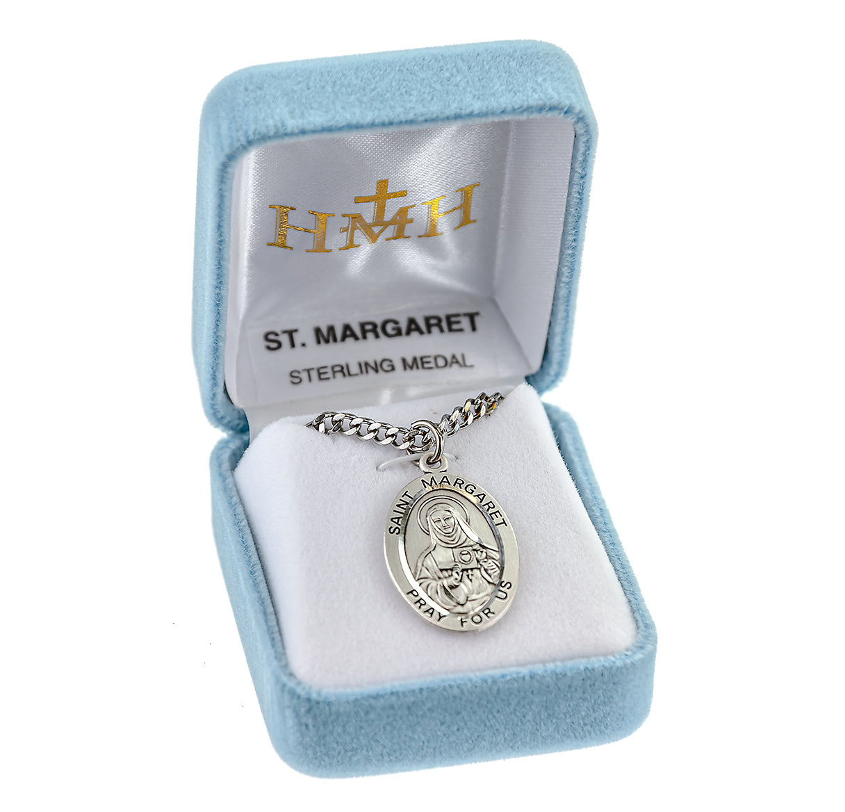 Patron Saint Margaret Oval Sterling Silver Medal Pendant with Chain | .925 Silver