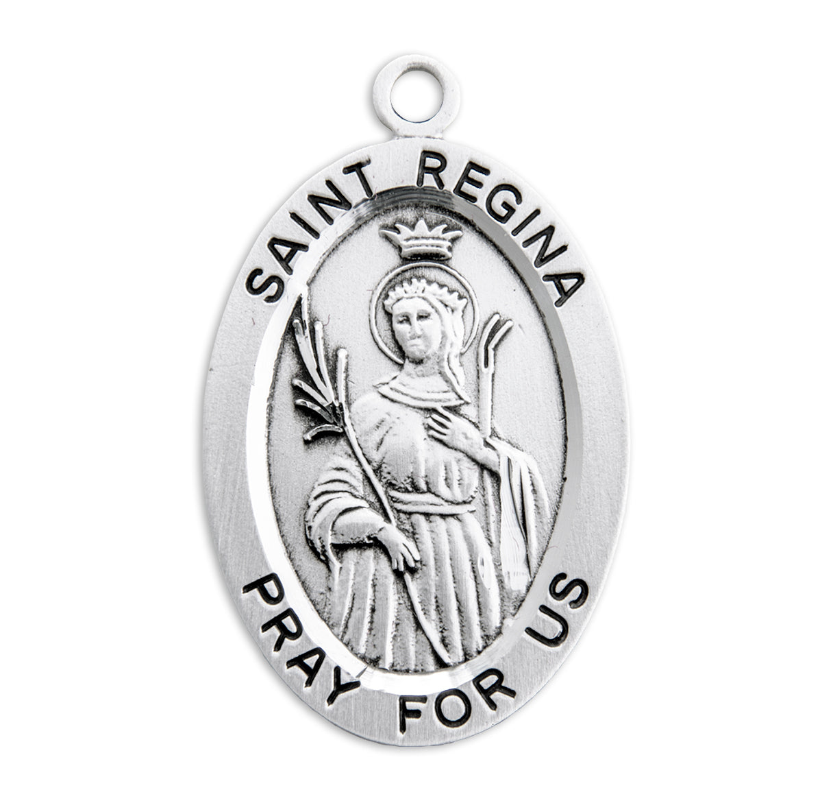 Patron Saint Regina Oval Sterling Silver Medal Pendant with Chain | .925 Silver