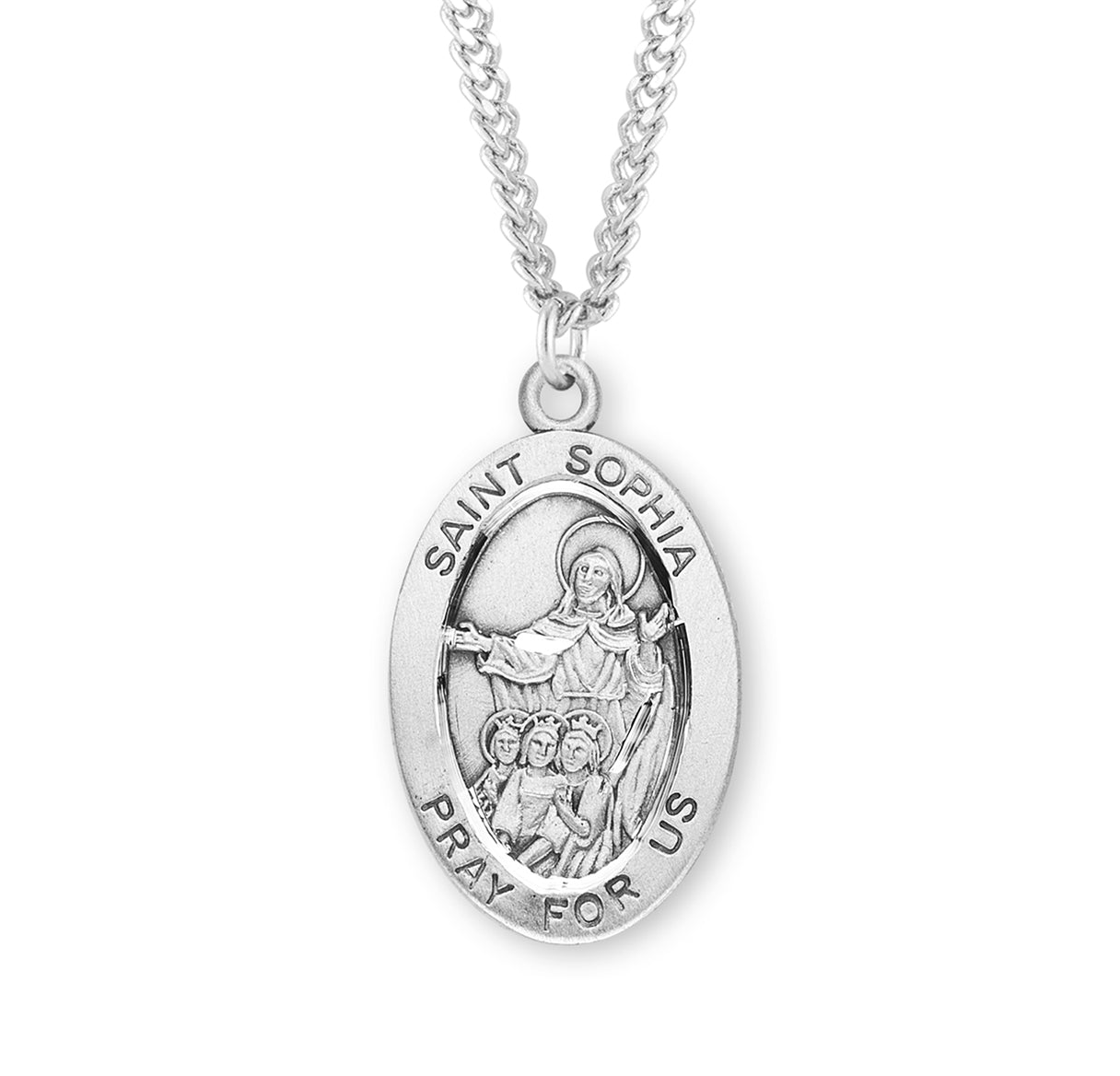 Patron Saint Sophia Oval Sterling Silver Medal Pendant with Chain | .925 Silver