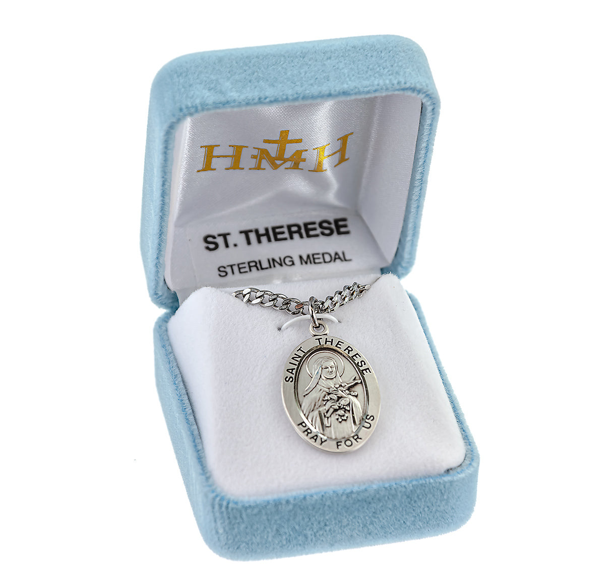 Patron Saint Therese of Lisieux Oval Sterling Silver Medal Pendant with Chain | .925 Silver
