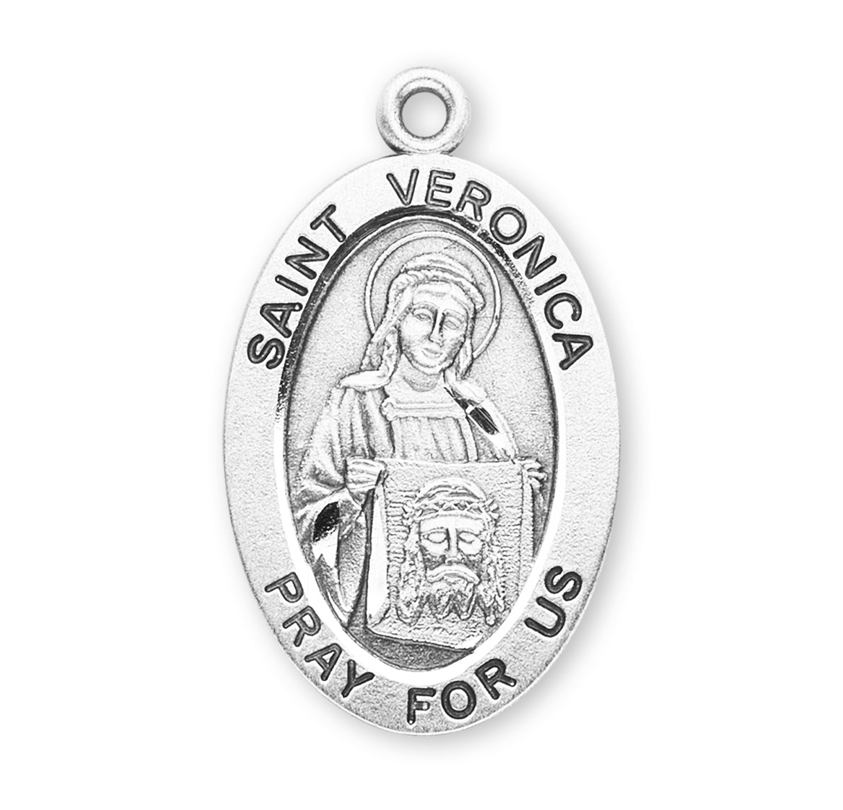 Patron Saint Veronica Oval Sterling Silver Medal Pendant with Chain | .925 Silver