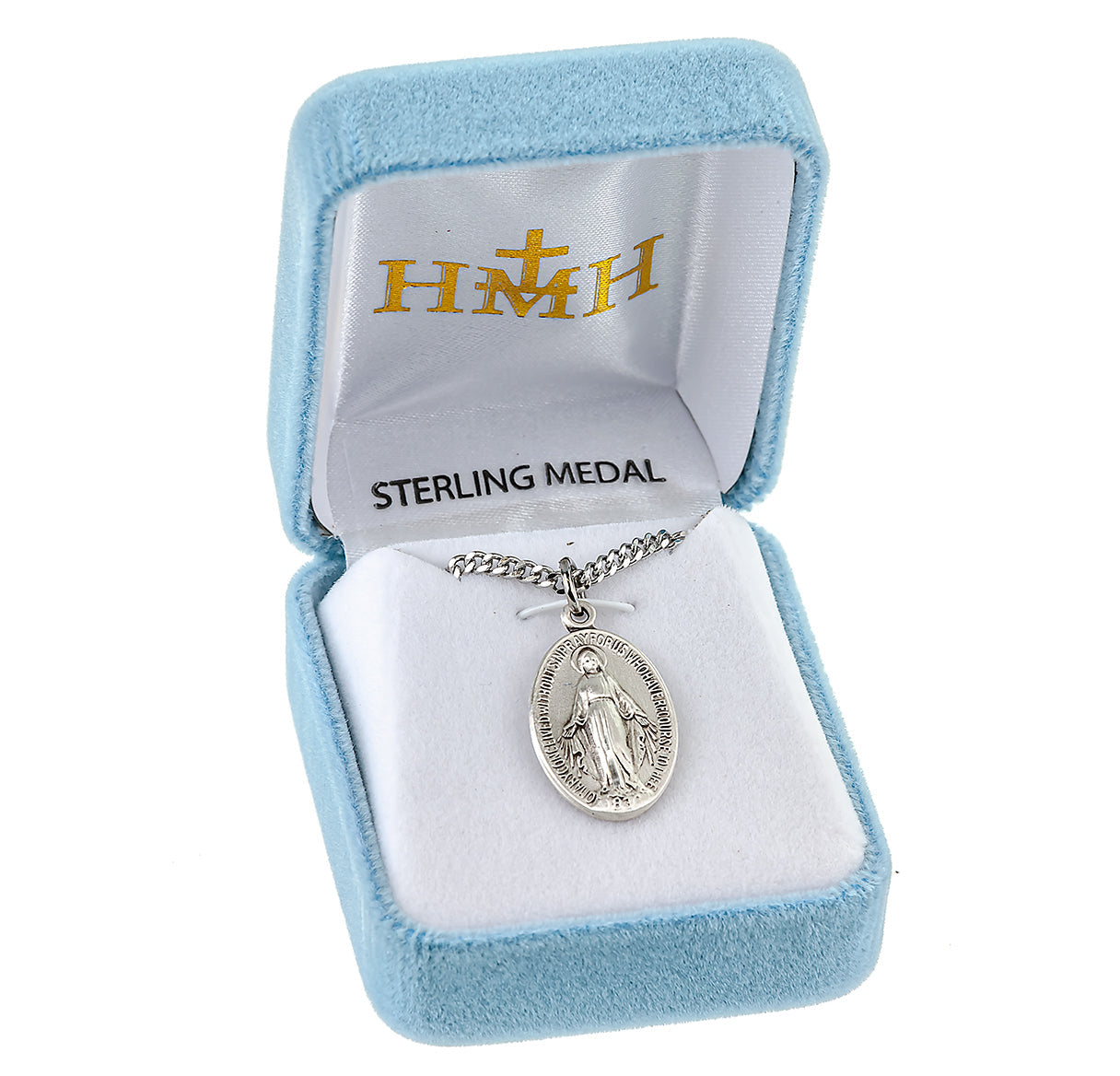 Sterling Silver Oval Miraculous Medal Pendant with Chain | .925 Silver