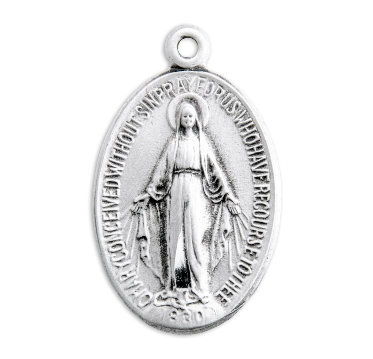 Sterling Silver Oval Miraculous Medal Pendant with Chain | .925 Silver