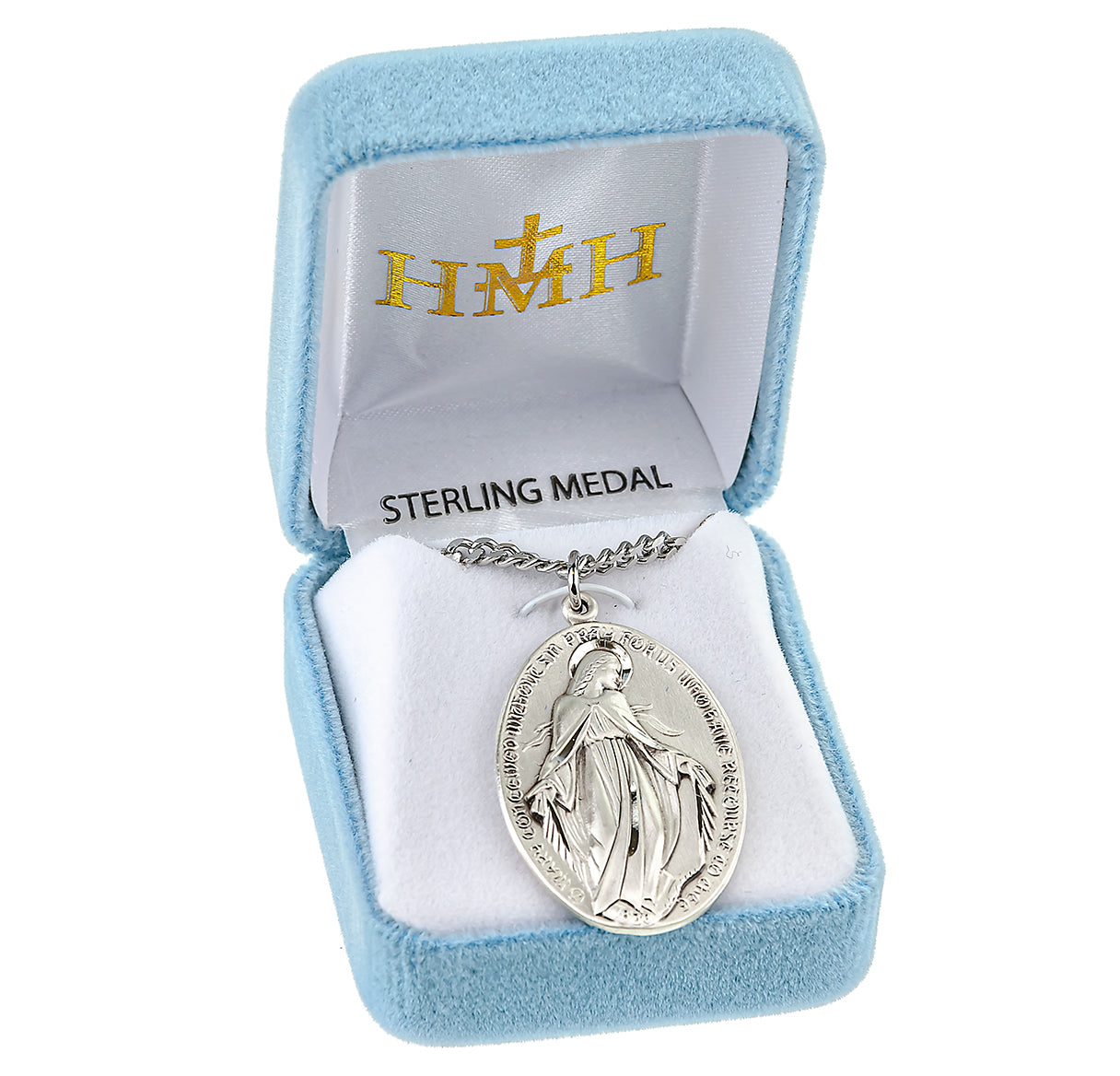 Sterling Silver Profile "Art Deco" Style Miraculous Medal Pendant with Chain | .925 Silver