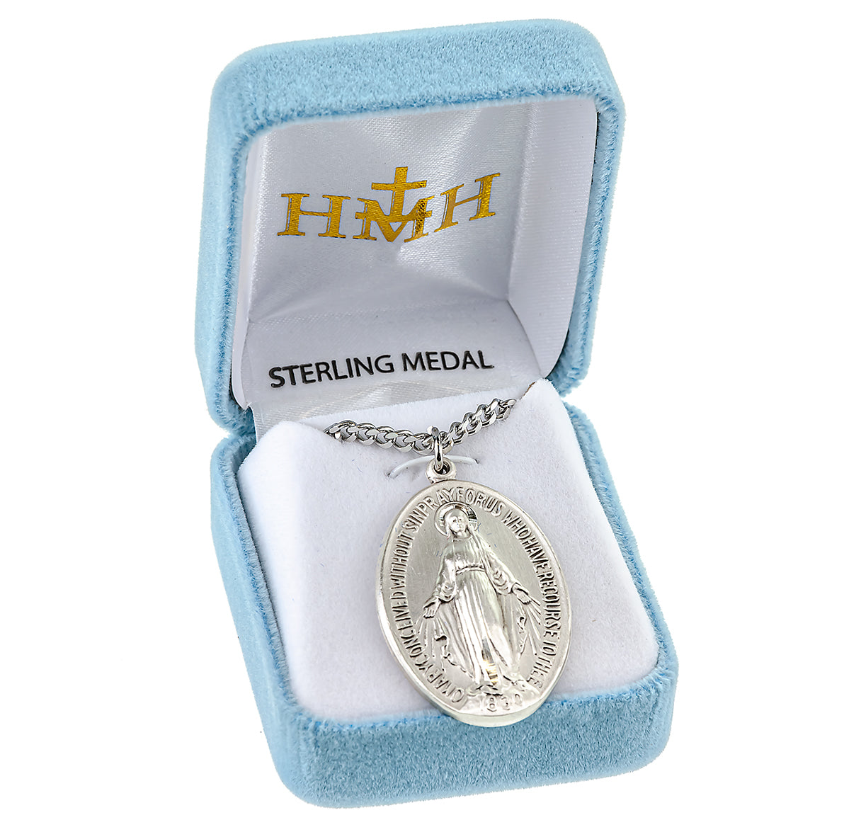 Sterling Silver Oval Miraculous Medal Pendant with Chain | .925 Silver