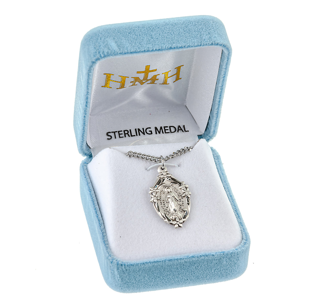 Sterling Silver Ornate Miraculous Medal Pendant with Chain | .925 Silver