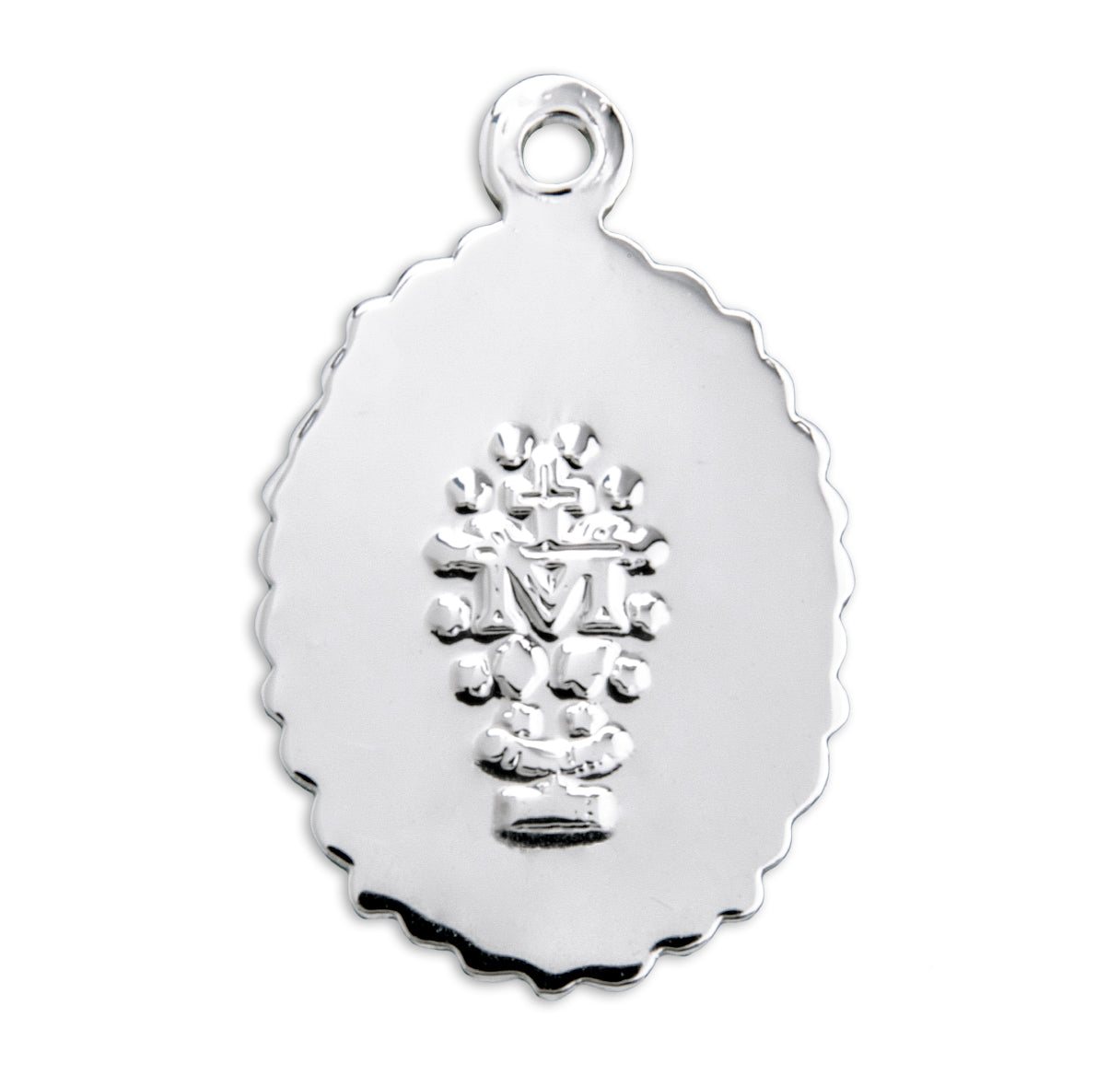 Sterling Silver Oval Blue Enameled Miraculous Medal Pendant with Chain | .925 Silver