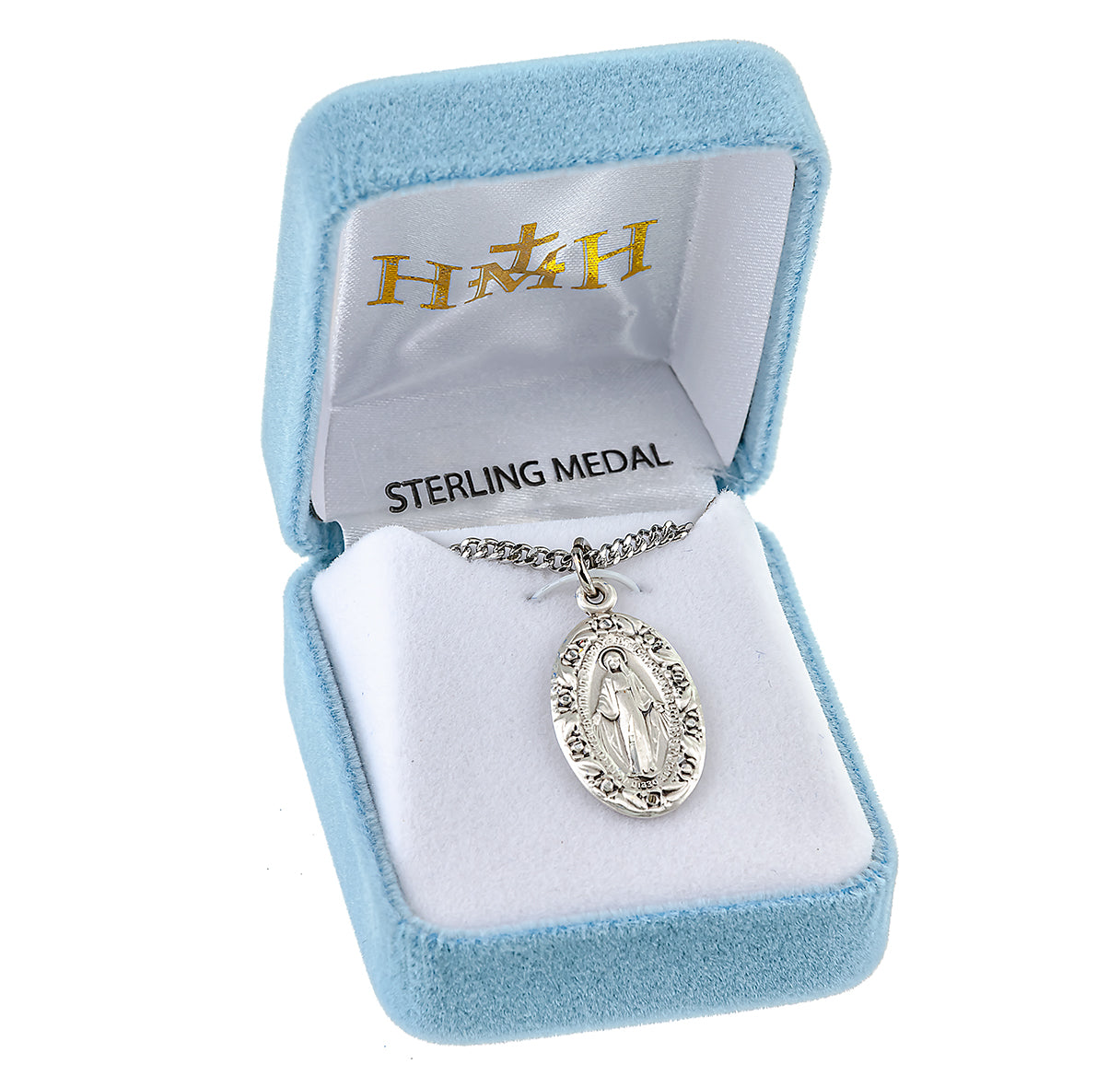 Sterling Silver Oval Miraculous Medal Pendant with Chain | .925 Silver