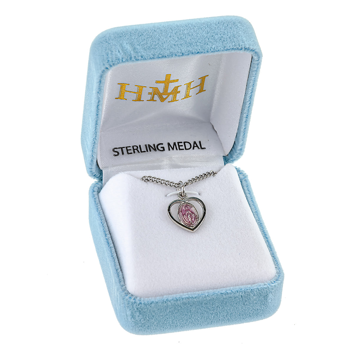 Sterling Silver Pink Enameled Miraculous Medal Pendant with Chain | .925 Silver