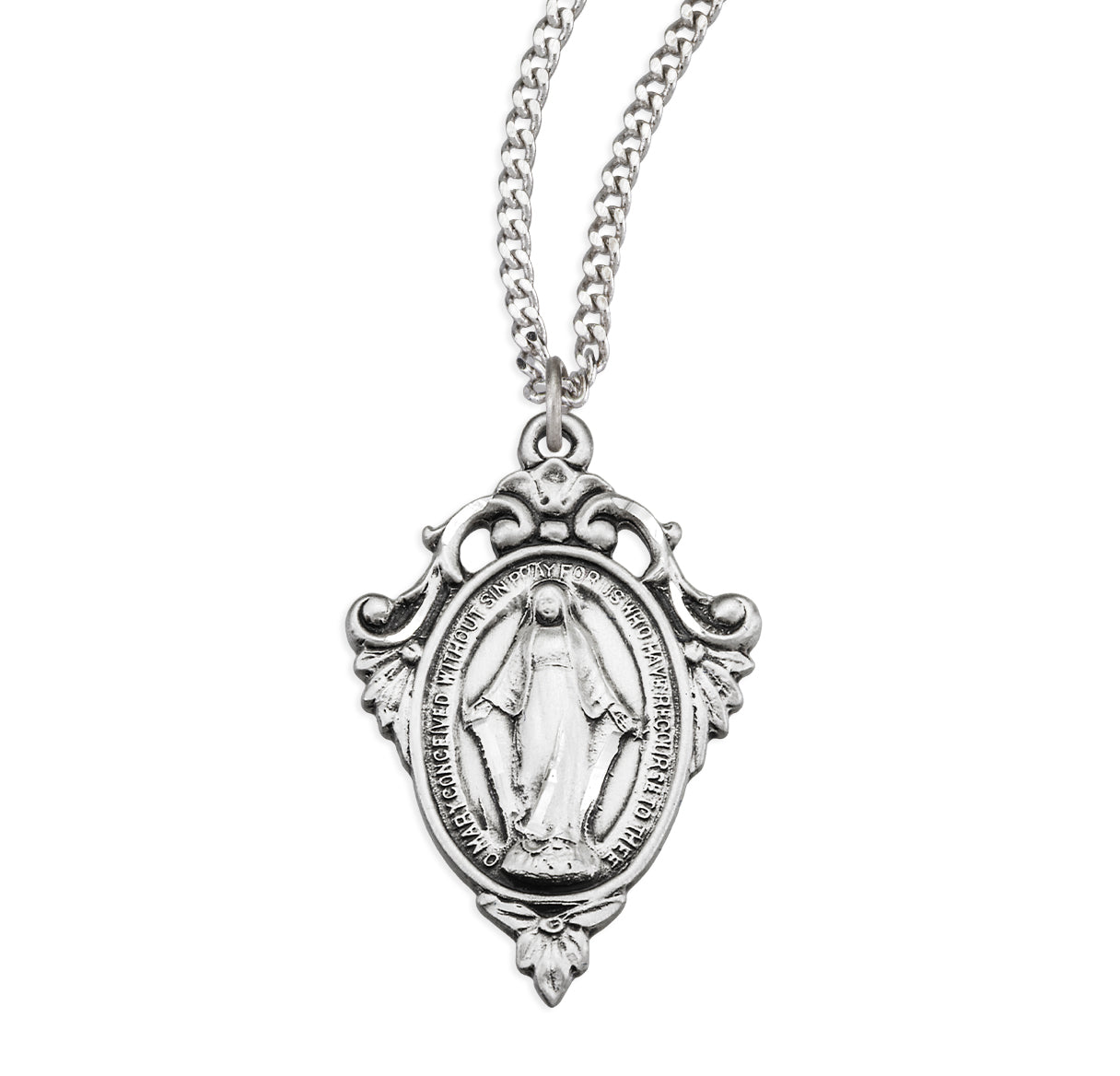 Sterling Silver Miraculous Medal Pendant with Chain | .925 Silver