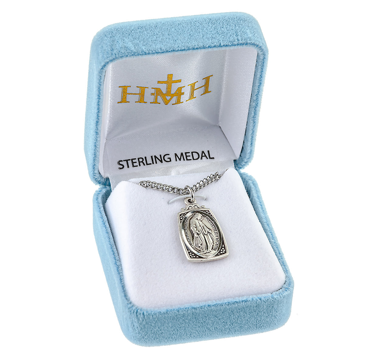 Sterling Silver Profile "Art Deco" Style Miraculous Medal Pendant with Chain | .925 Silver