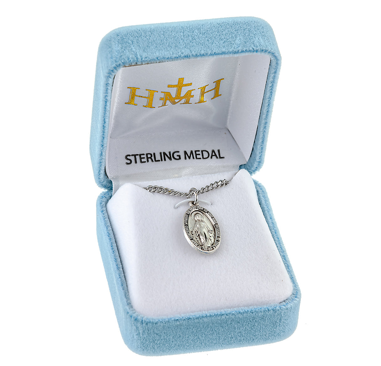 Sterling Silver Oval Miraculous Medal Pendant with Chain | .925 Silver