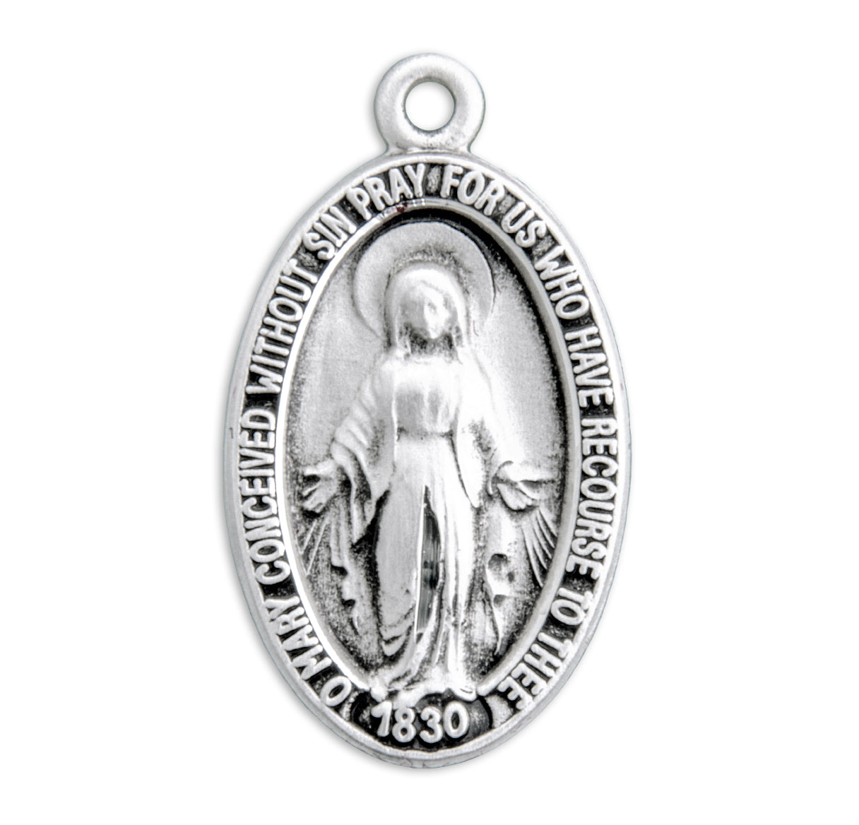 Sterling Silver Oval Miraculous Medal Pendant with Chain | .925 Silver