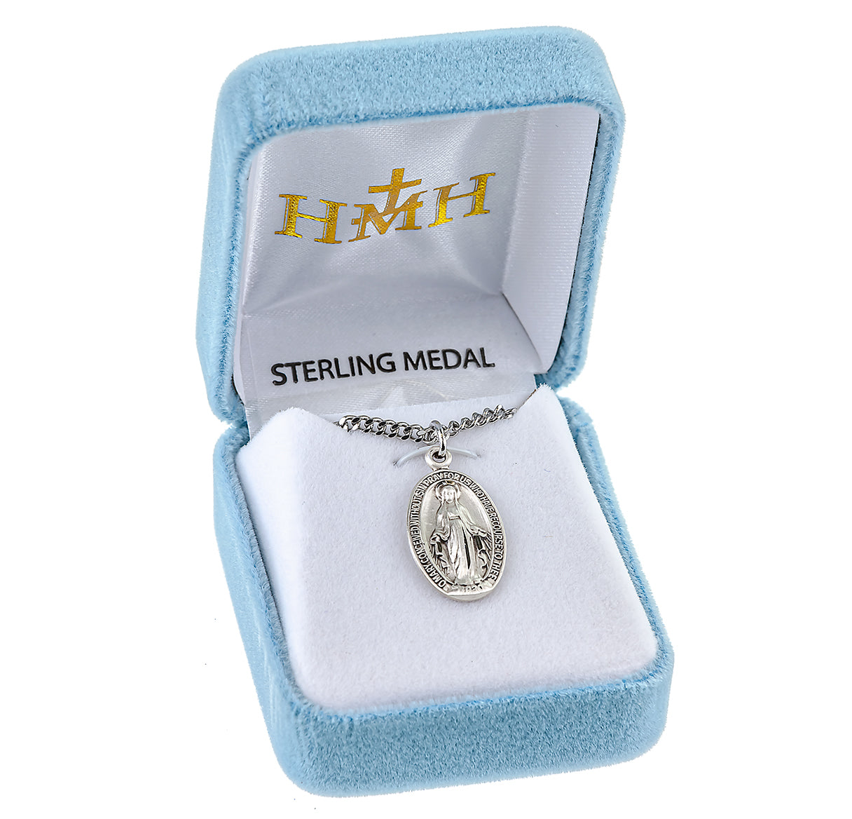 Sterling Silver Oval Miraculous Medal Pendant with Chain | .925 Silver
