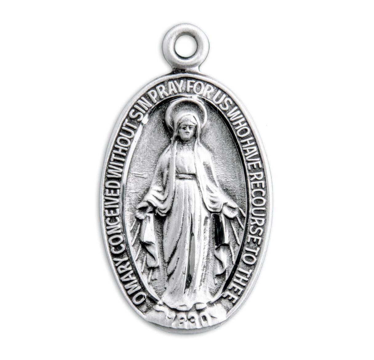 Sterling Silver Oval Miraculous Medal Pendant with Chain | .925 Silver