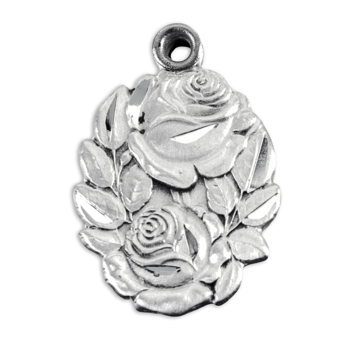Sterling Silver Double Slide Rose Bud Miraculous Medal Pendant with Chain | .925 Silver