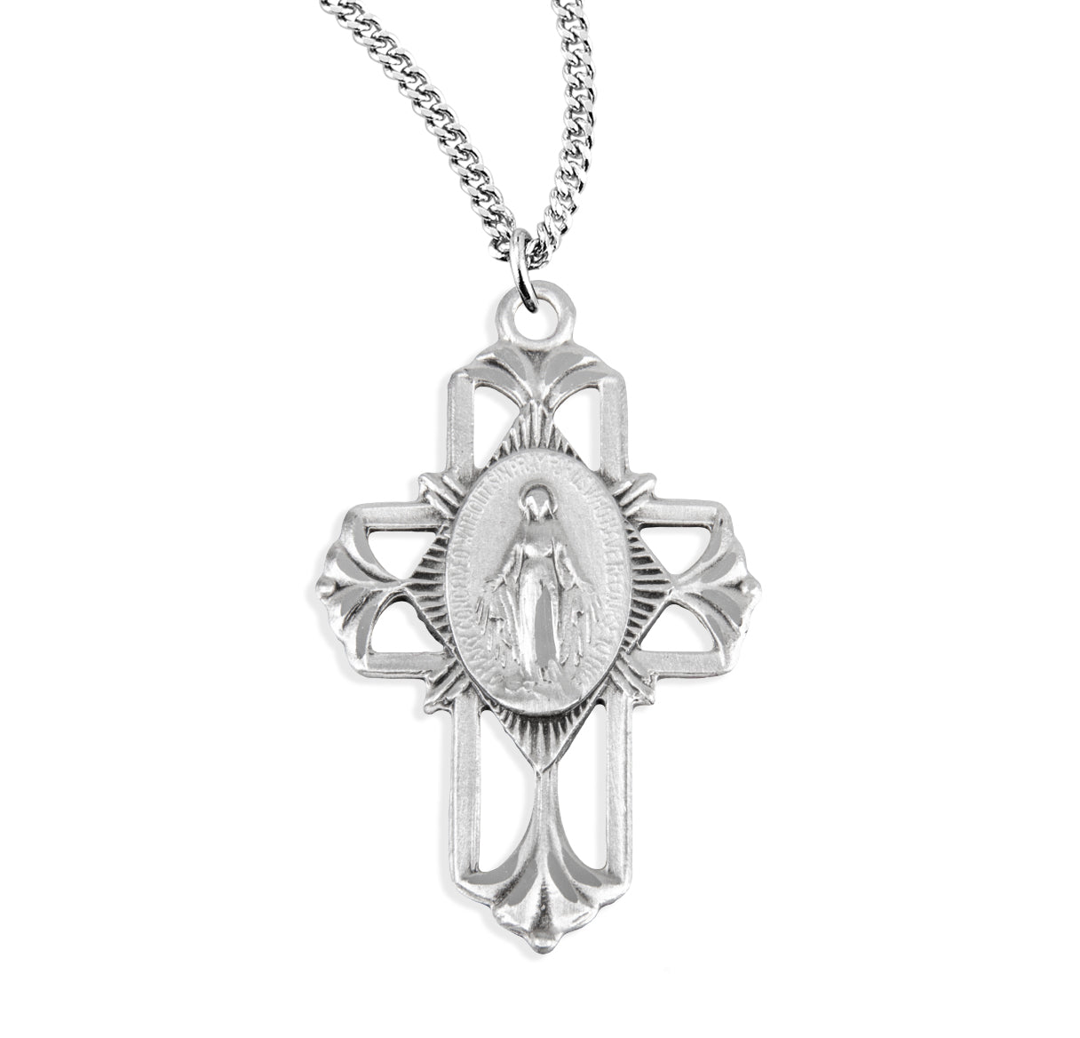 Sterling Silver Miraculous Medal Pendant with Chain | .925 Silver