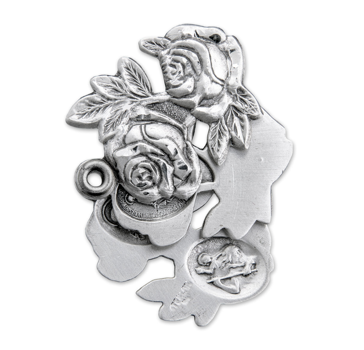 Sterling Silver Double Rose Bud Triple Slide Medal Pendant with Chain | .925 Silver