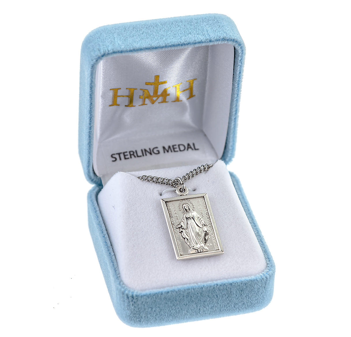 Sterling Silver Rectangular Miraculous Medal Pendant with Chain | .925 Silver