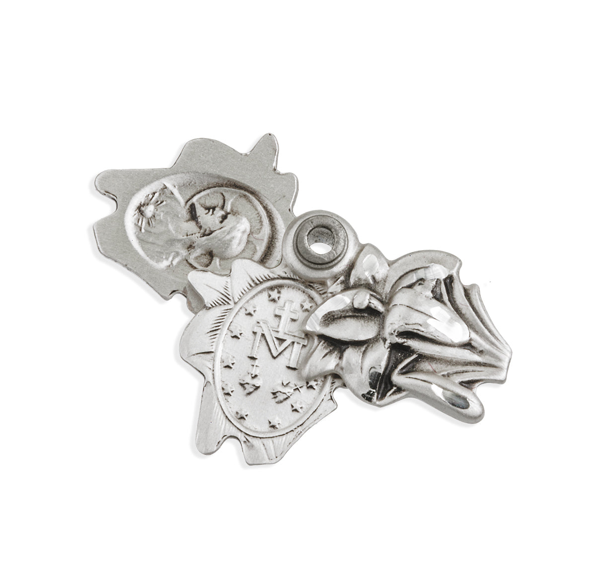 Sterling Silver Easter Lily Triple Slide Medal Pendant with Chain | .925 Silver
