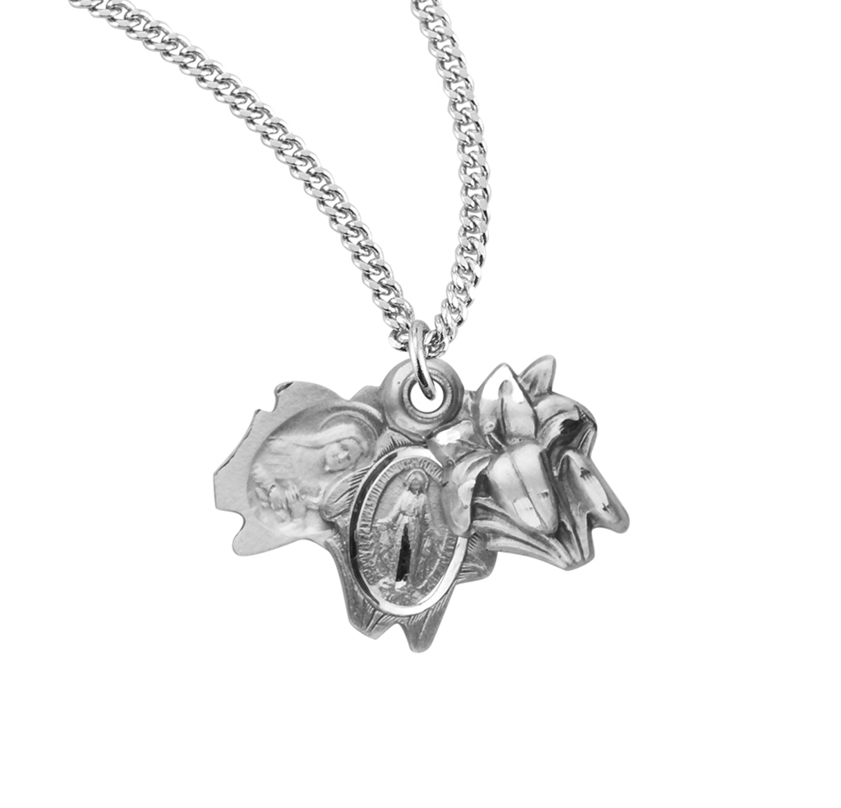 Sterling Silver Easter Lily Triple Slide Medal Pendant with Chain | .925 Silver
