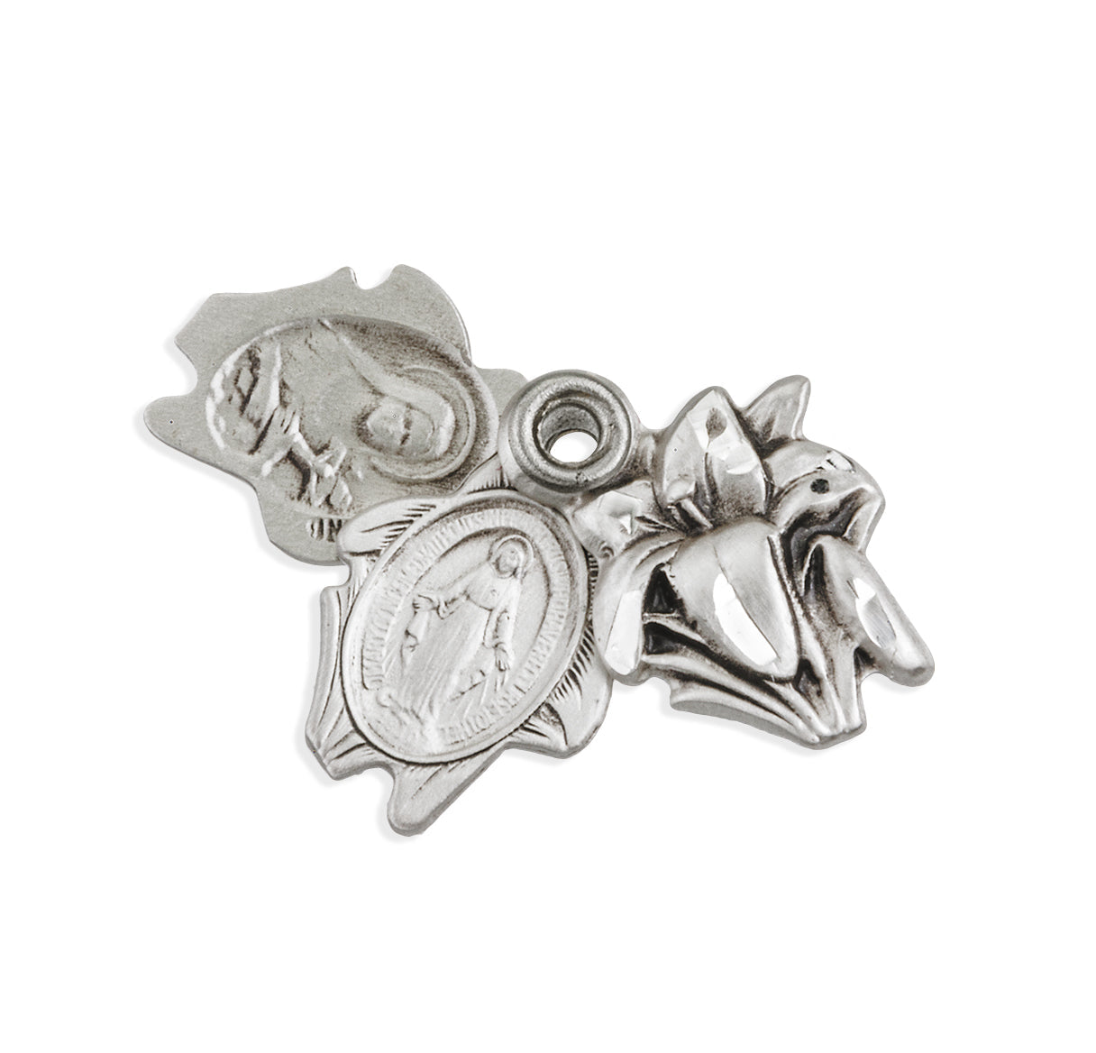 Sterling Silver Easter Lily Triple Slide Medal Pendant with Chain | .925 Silver