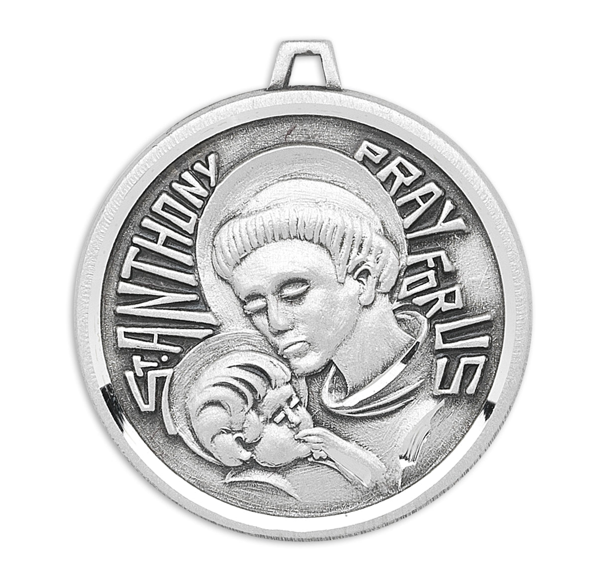 Saint Anthony Round Sterling Silver Medal Pendant with Chain | .925 Silver