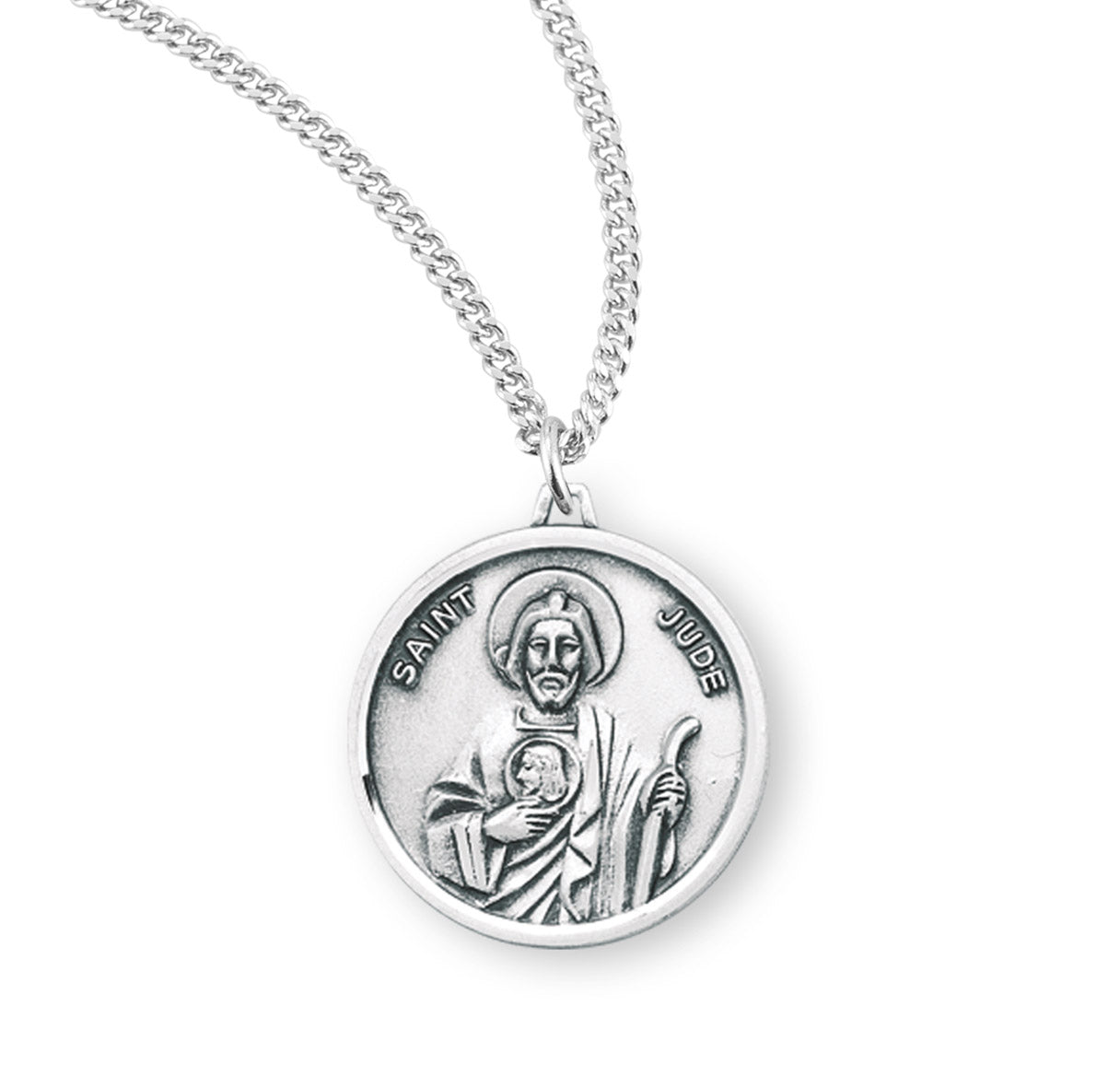 Saint Jude Round Sterling Silver Medal Pendant with Chain | .925 Silver