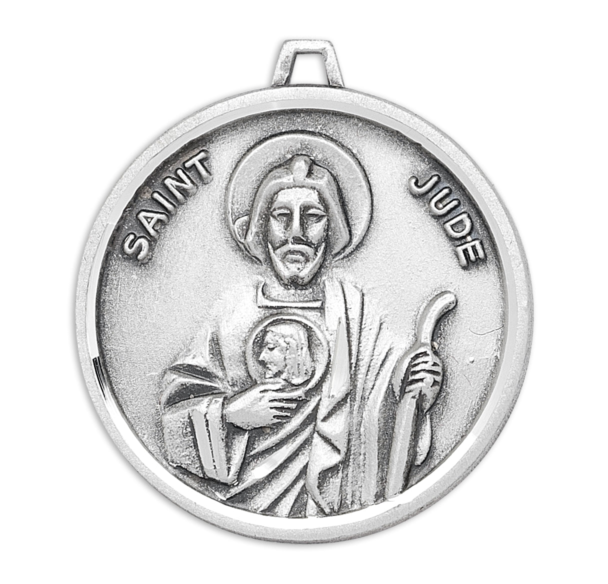Saint Jude Round Sterling Silver Medal Pendant with Chain | .925 Silver