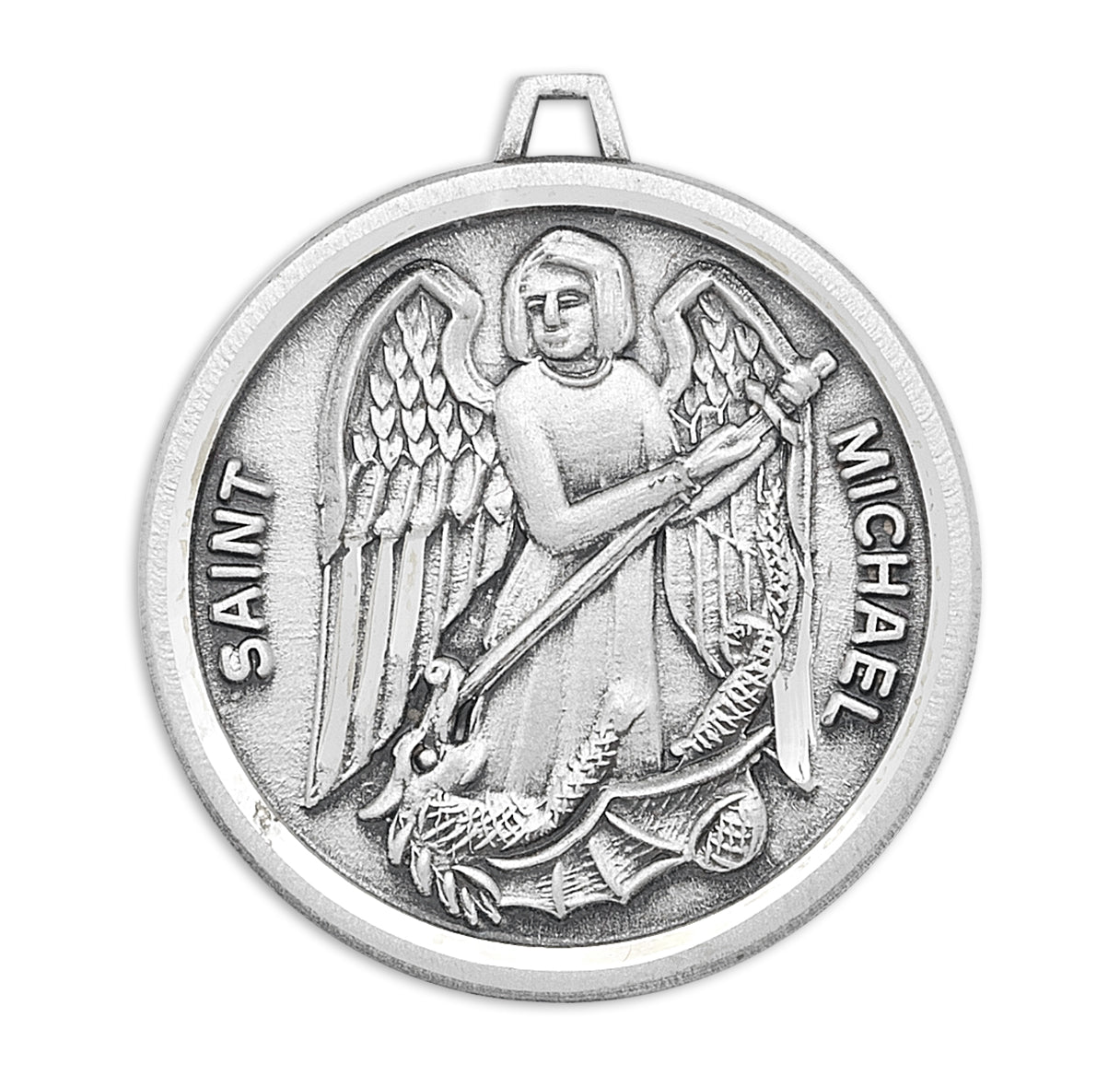 Saint Michael Round Sterling Silver Medal Pendant with Chain | .925 Silver