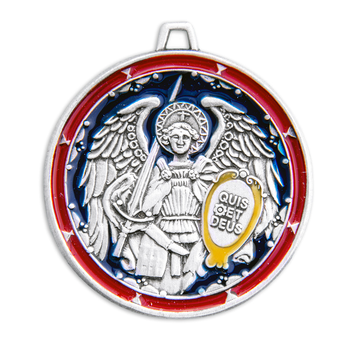 Saint Michael the Archangel Round Sterling Silver Enameled Medal Pendant with Chain | .925 Silver