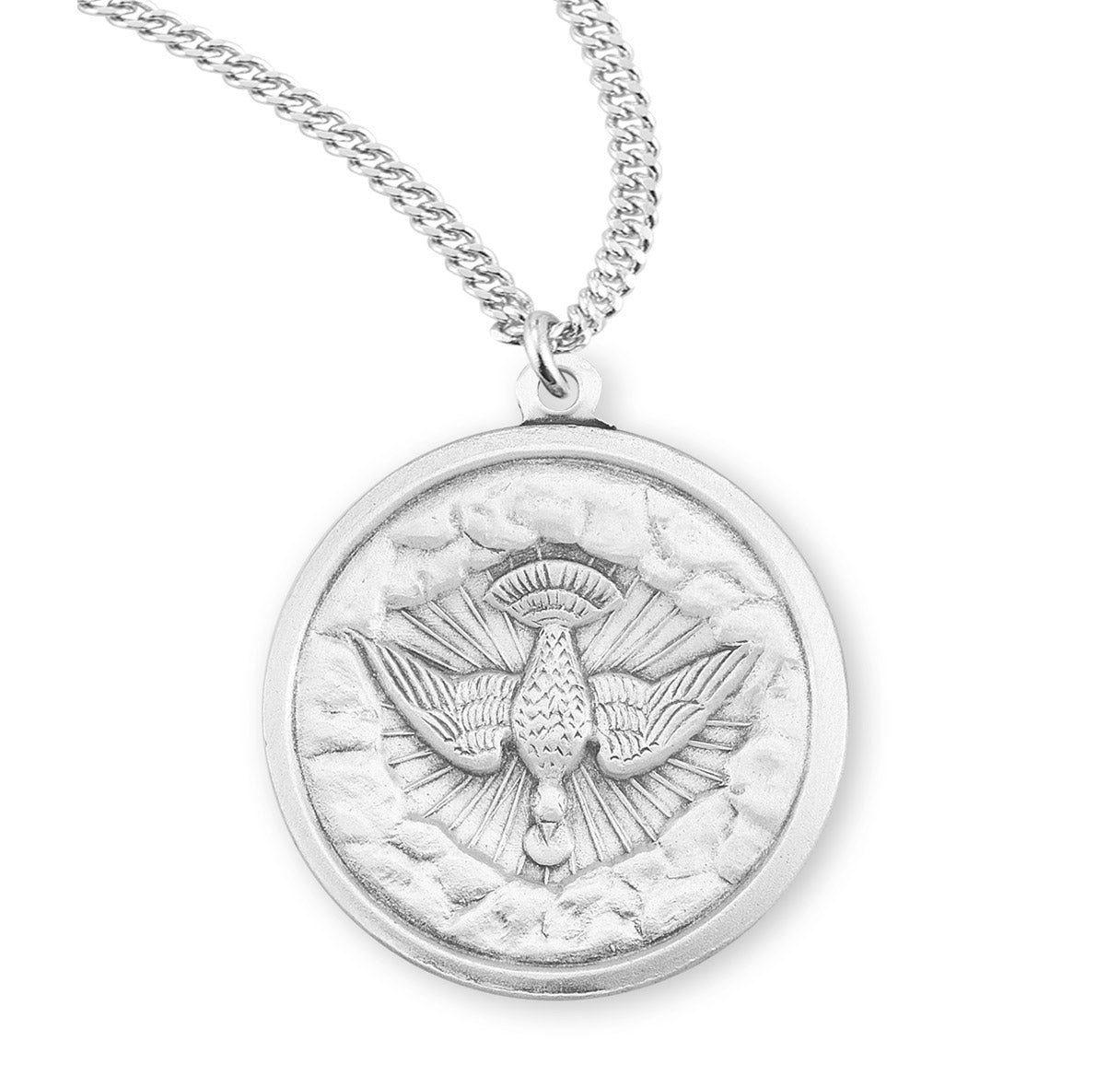 Holy Spirit Round Sterling Silver Medal Pendant with Chain | .925 Silver