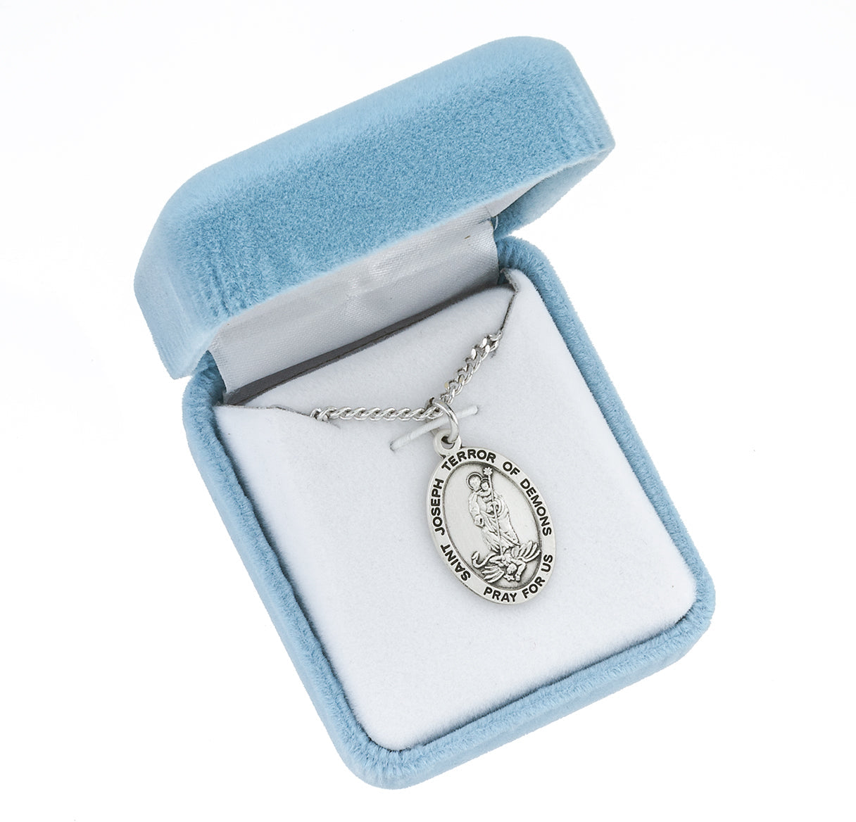 St. Joseph Terror of Demons Oval Medal Pendant with Chain | Catholic Jewelry