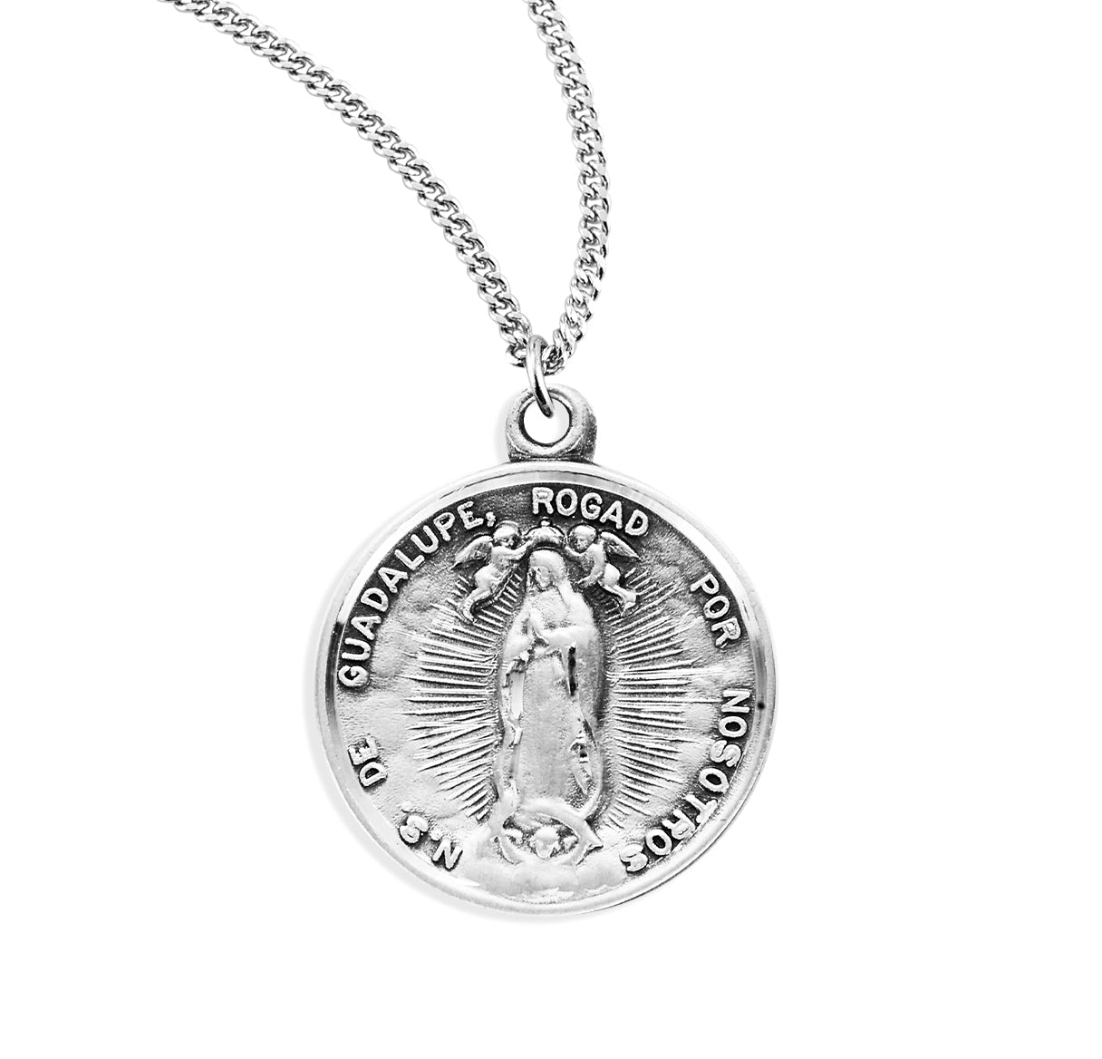 Our Lady of Guadalupe Round Sterling Silver Medal Pendant with Chain | .925 Silver