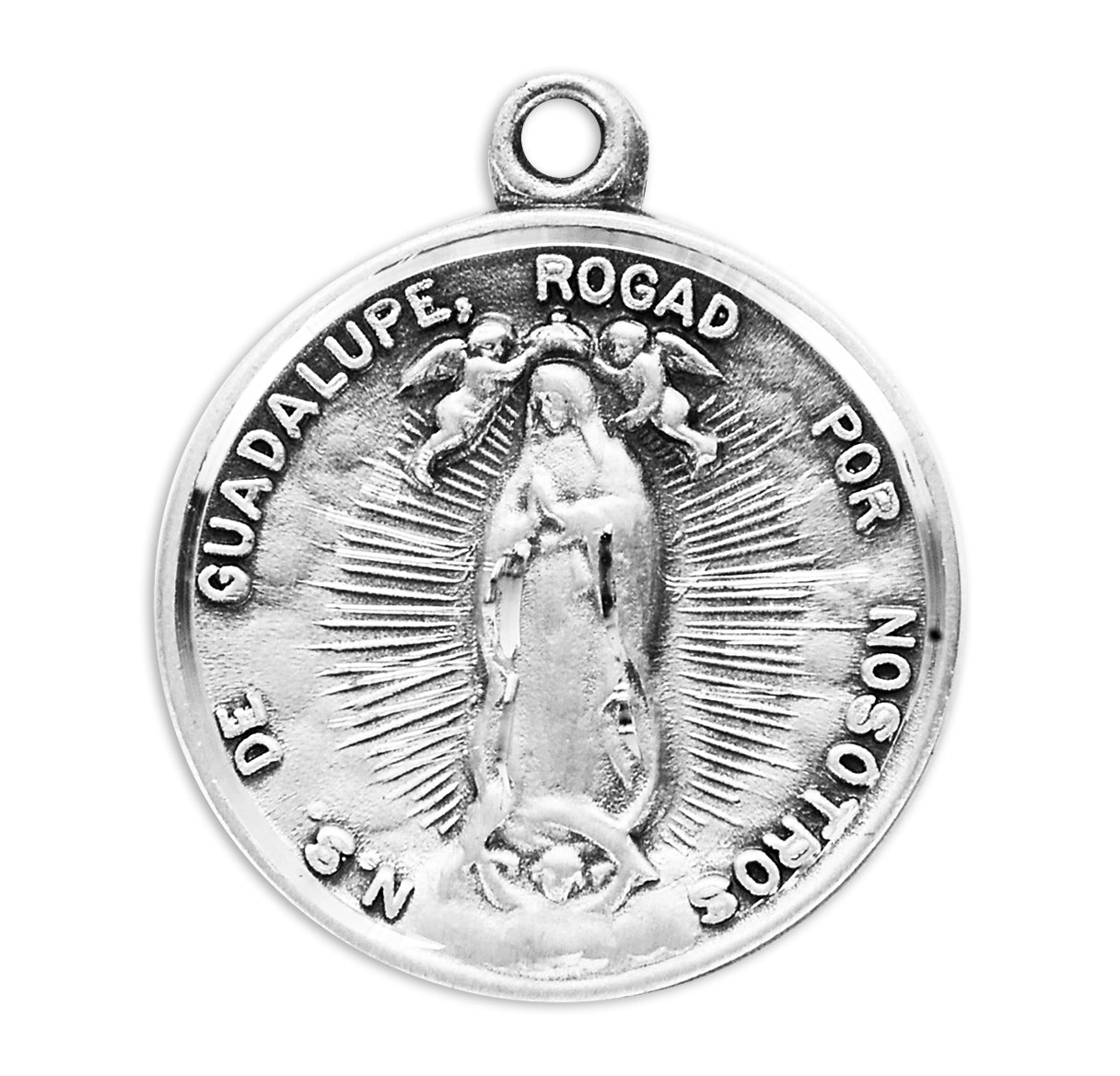 Our Lady of Guadalupe Round Sterling Silver Medal Pendant with Chain | .925 Silver