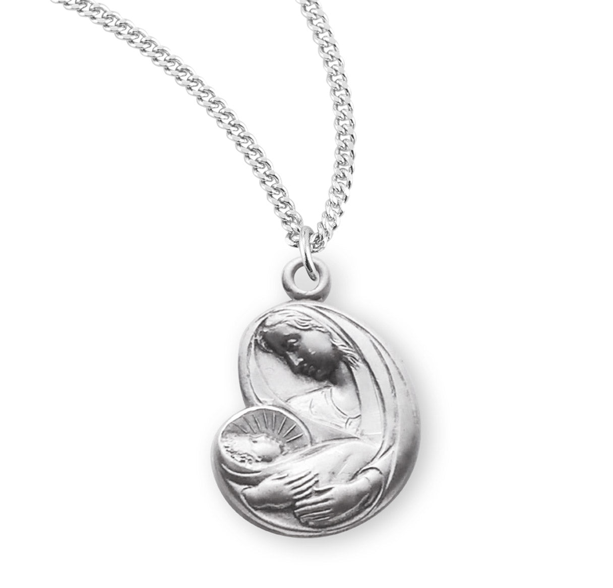 Madonna and Child Sterling Silver Medal Pendant with Chain | .925 Silver