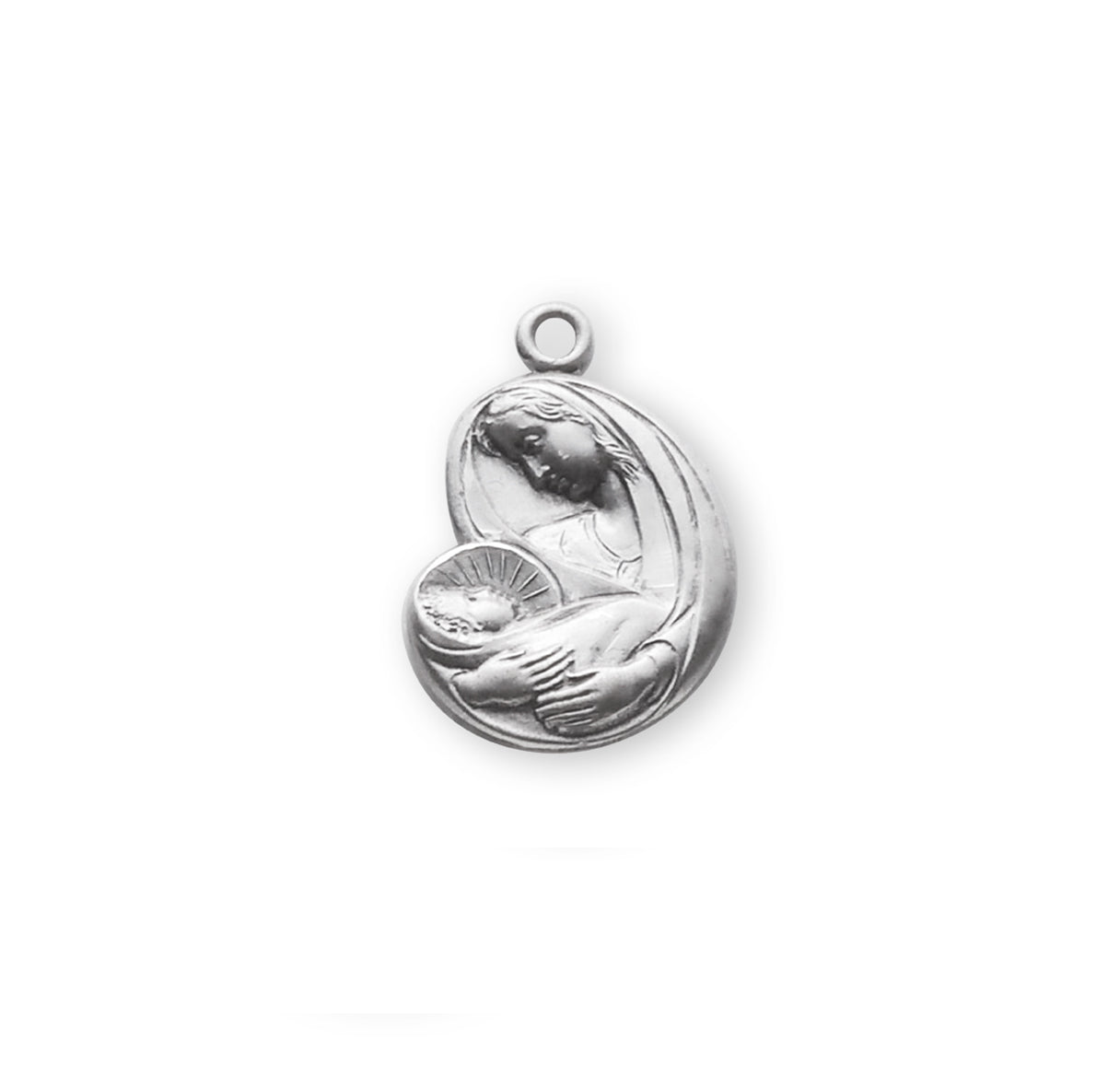 Madonna and Child Sterling Silver Medal Pendant with Chain | .925 Silver