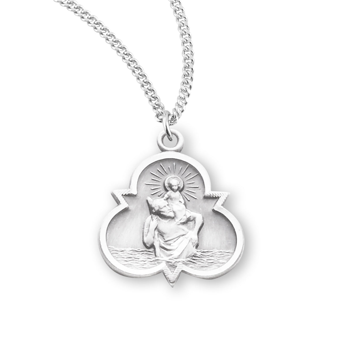 Saint Christopher Sterling Silver Trinity Symbol Medal Pendant with Chain | .925 Silver