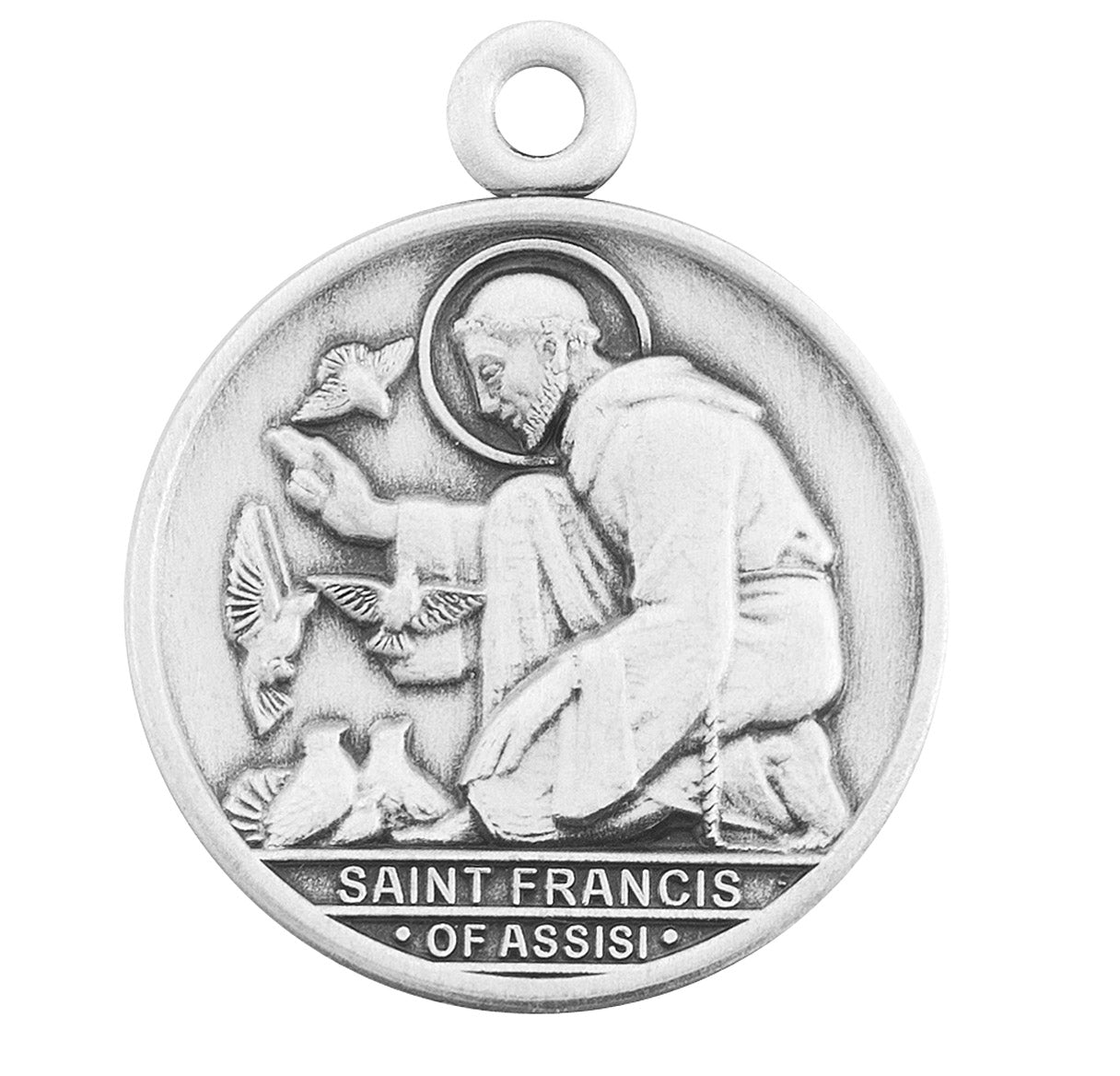 Saint Francis of Assisi Round Sterling Silver Medal Pendant with Chain | .925 Silver