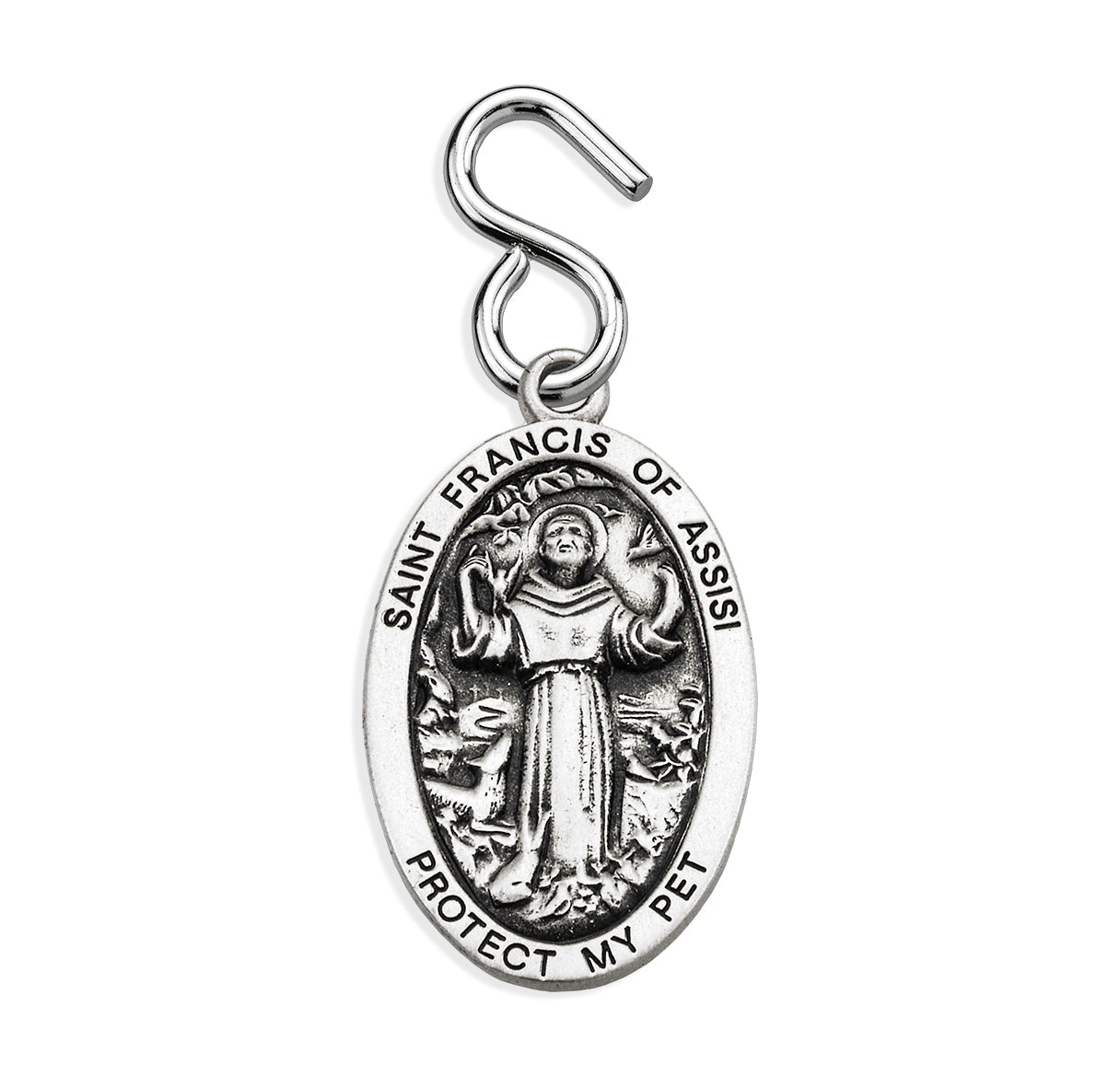 Saint Francis of Assisi Oval Sterling Silver Pet Medal Pendant with Chain | .925 Silver