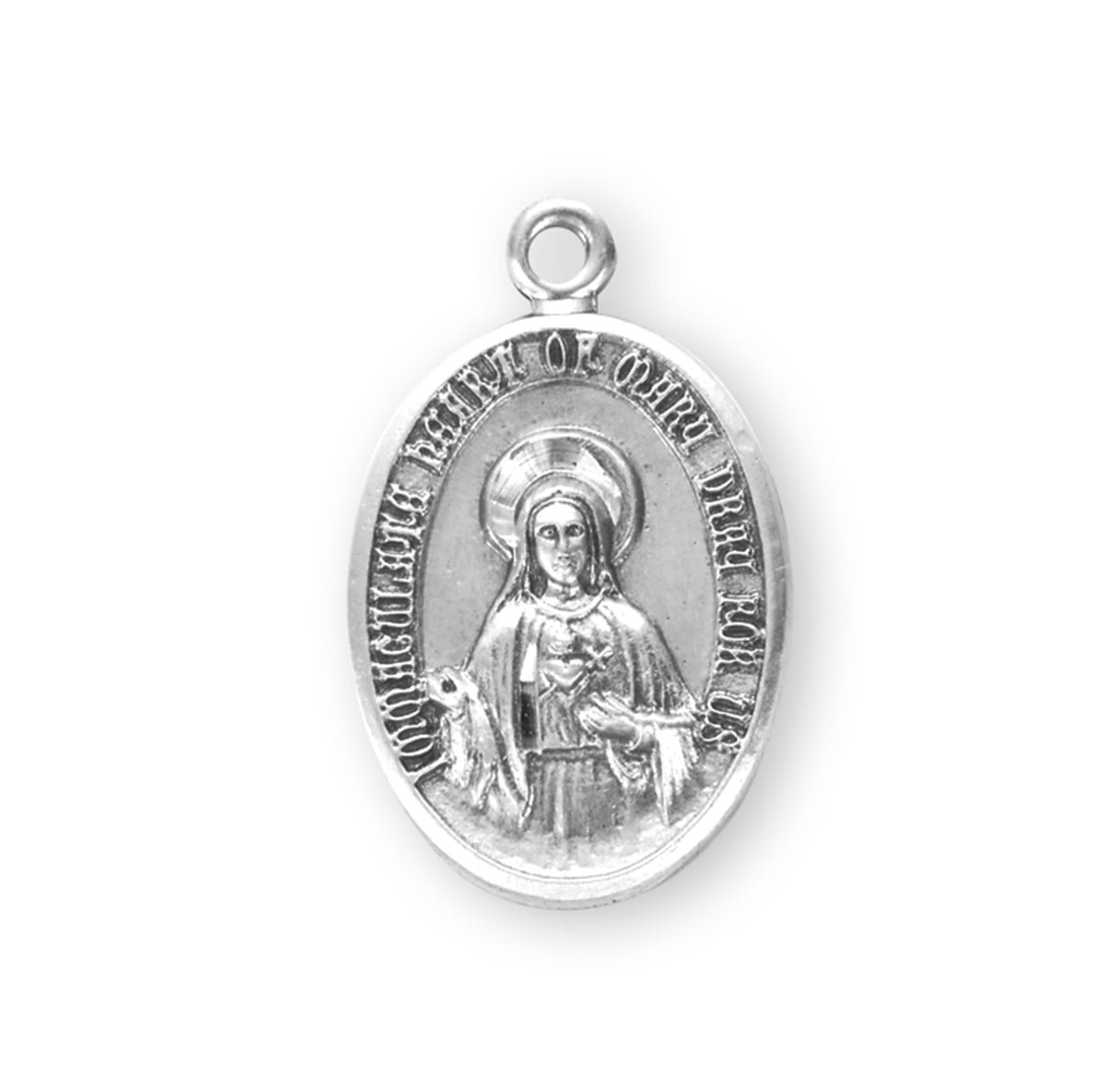 Immaculate Heart of Mary Oval Sterling Silver Medal Pendant with Chain | .925 Silver
