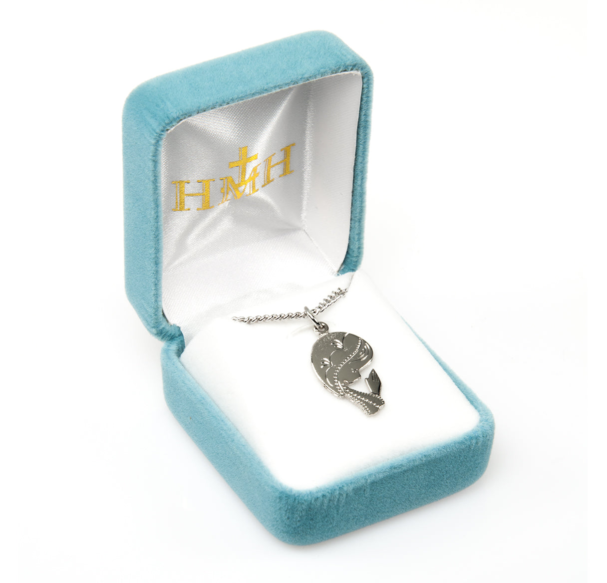 Sterling Silver Contemporary Madonna Medal Pendant with Chain | .925 Silver